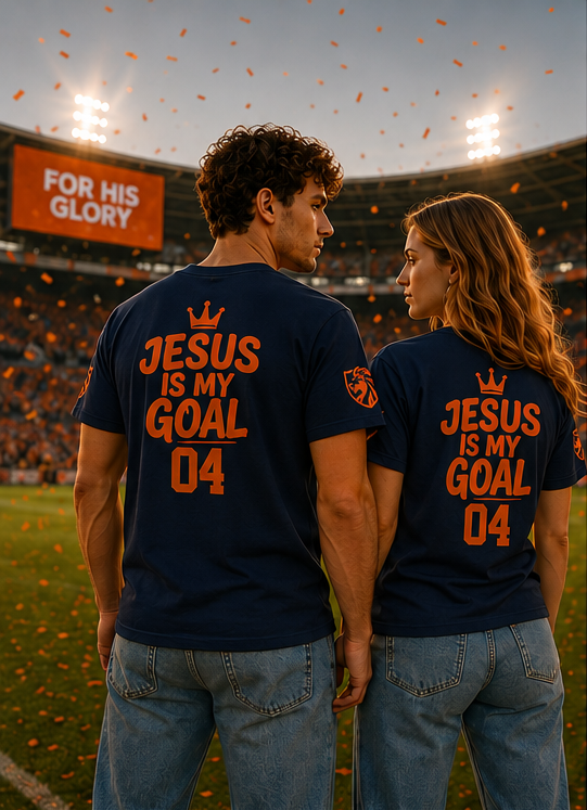 ‘Jesus Is My Goal’- Oranje Ontwerp - Voetbal Nederlands WK-T-shirt  (met gepersonaliseerde naam en nummer)