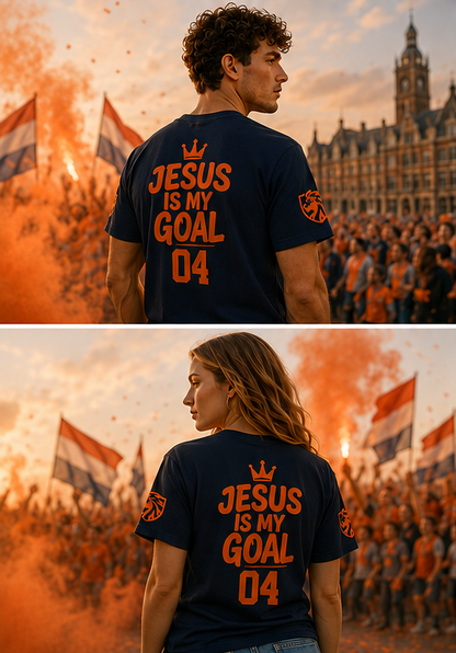 ‘Jesus Is My Goal’- Oranje Ontwerp - Voetbal Nederlands WK-T-shirt  (met gepersonaliseerde naam en nummer)