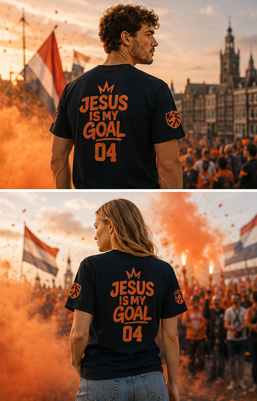 ‘Jesus Is My Goal’- Oranje Ontwerp - Voetbal Nederlands WK-T-shirt  (met gepersonaliseerde naam en nummer)
