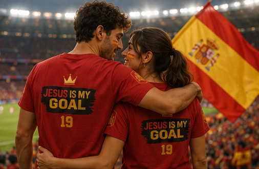 'Jesus Is My Goal' — Red Football Jersey in Spanish Style (WC, personalized)