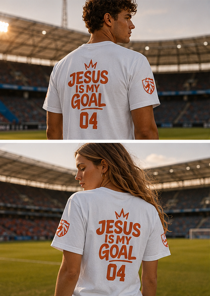 ‘Jesus Is My Goal’- Oranje Ontwerp - Voetbal Nederlands WK-T-shirt  (met gepersonaliseerde naam en nummer)