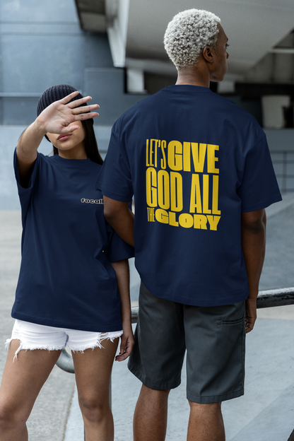 Classic Unisex Crew Neck T-Shirt | Back | Let's give God the glory - Yellow letters