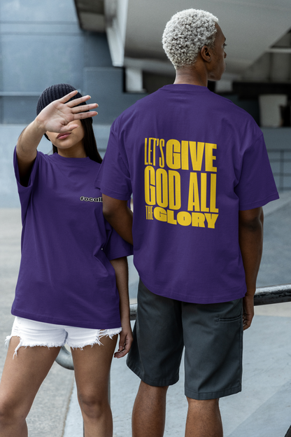 Classic Unisex Crew Neck T-Shirt | Back | Let's give God the glory - Yellow letters