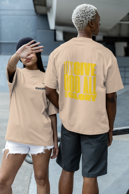 Classic Unisex Crew Neck T-Shirt | Back | Let's give God the glory - Yellow letters