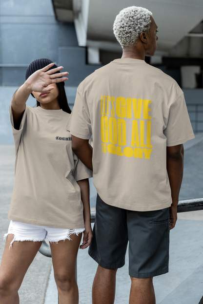 Classic Unisex Crew Neck T-Shirt | Back | Let's give God the glory - Yellow letters