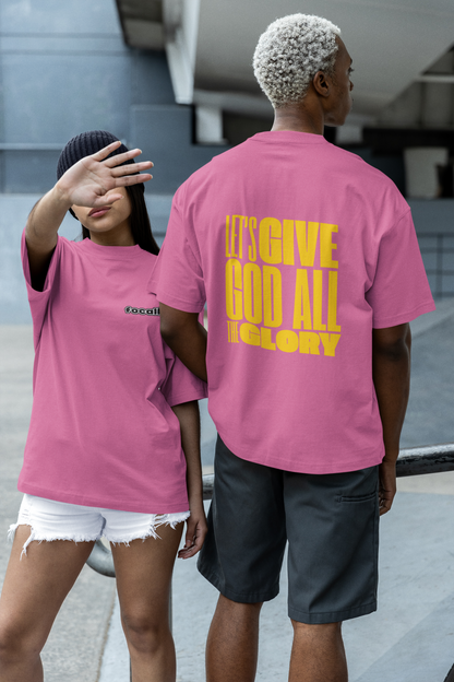 Classic Unisex Crew Neck T-Shirt | Back | Let's give God the glory - Yellow letters