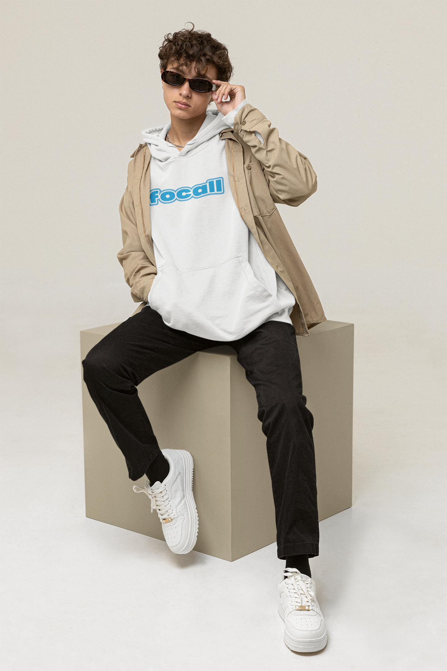 Unisex Classic Pullover Hoodie | Focall Blue White letters