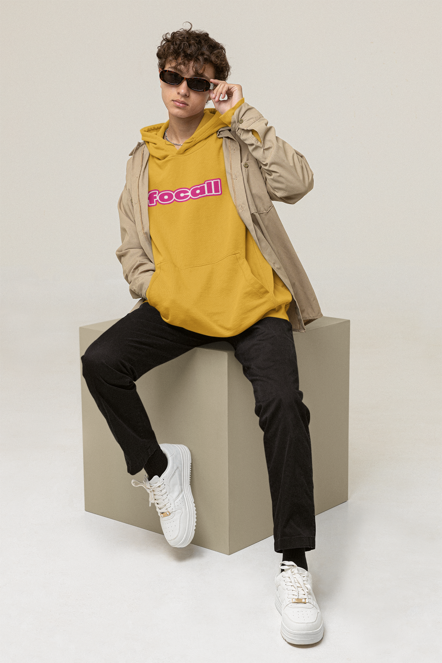 Unisex Classic Pullover Hoodie | Focall Pink White letters
