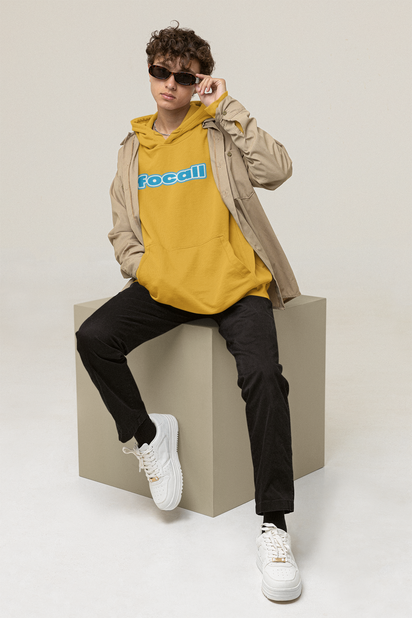 Unisex Classic Pullover Hoodie | Focall Blue White letters