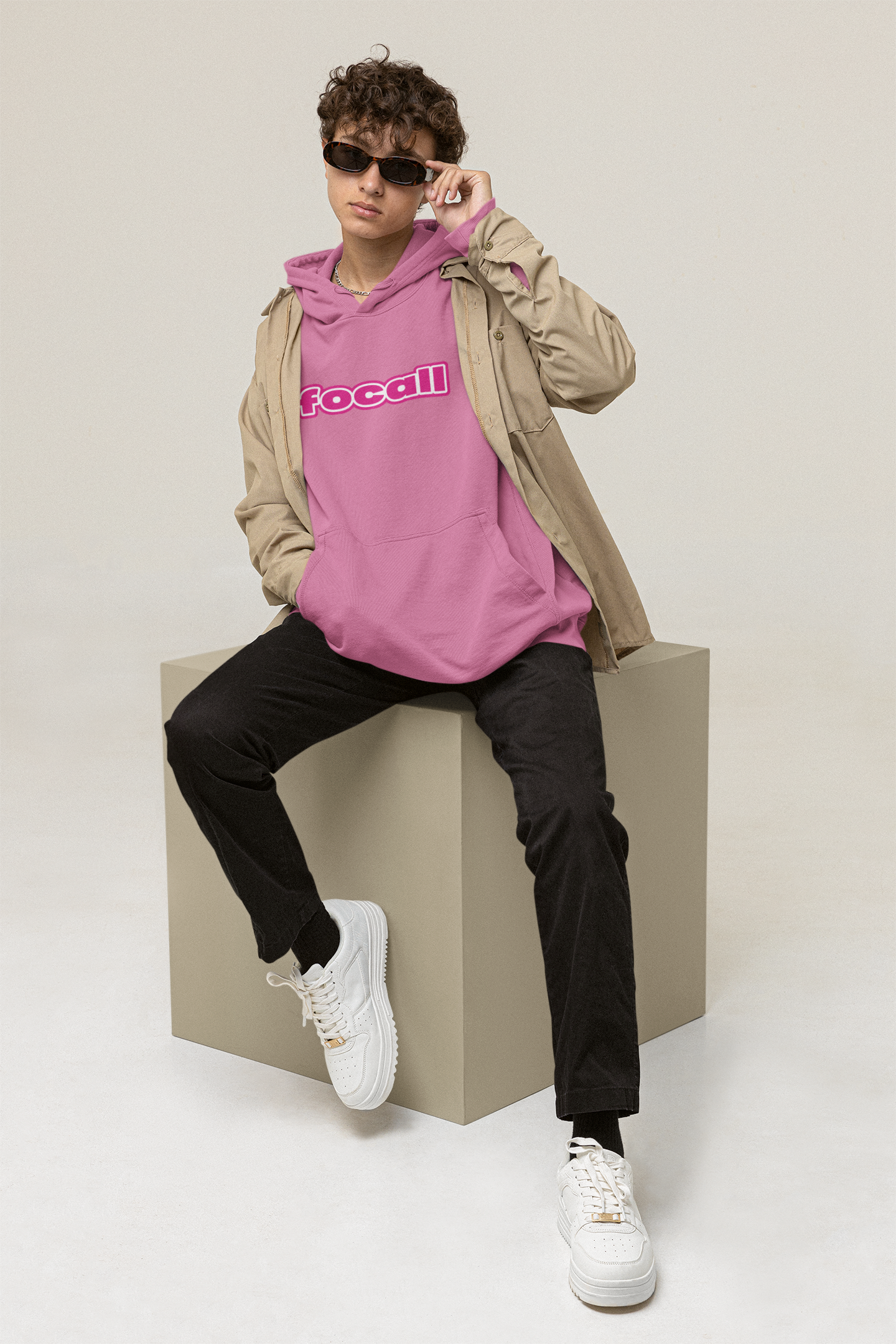 Unisex Classic Pullover Hoodie | Focall Pink White letters