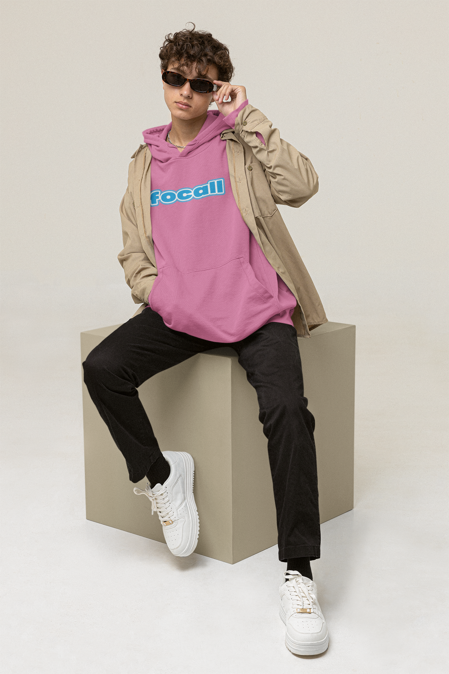 Unisex Classic Pullover Hoodie | Focall Blue White letters