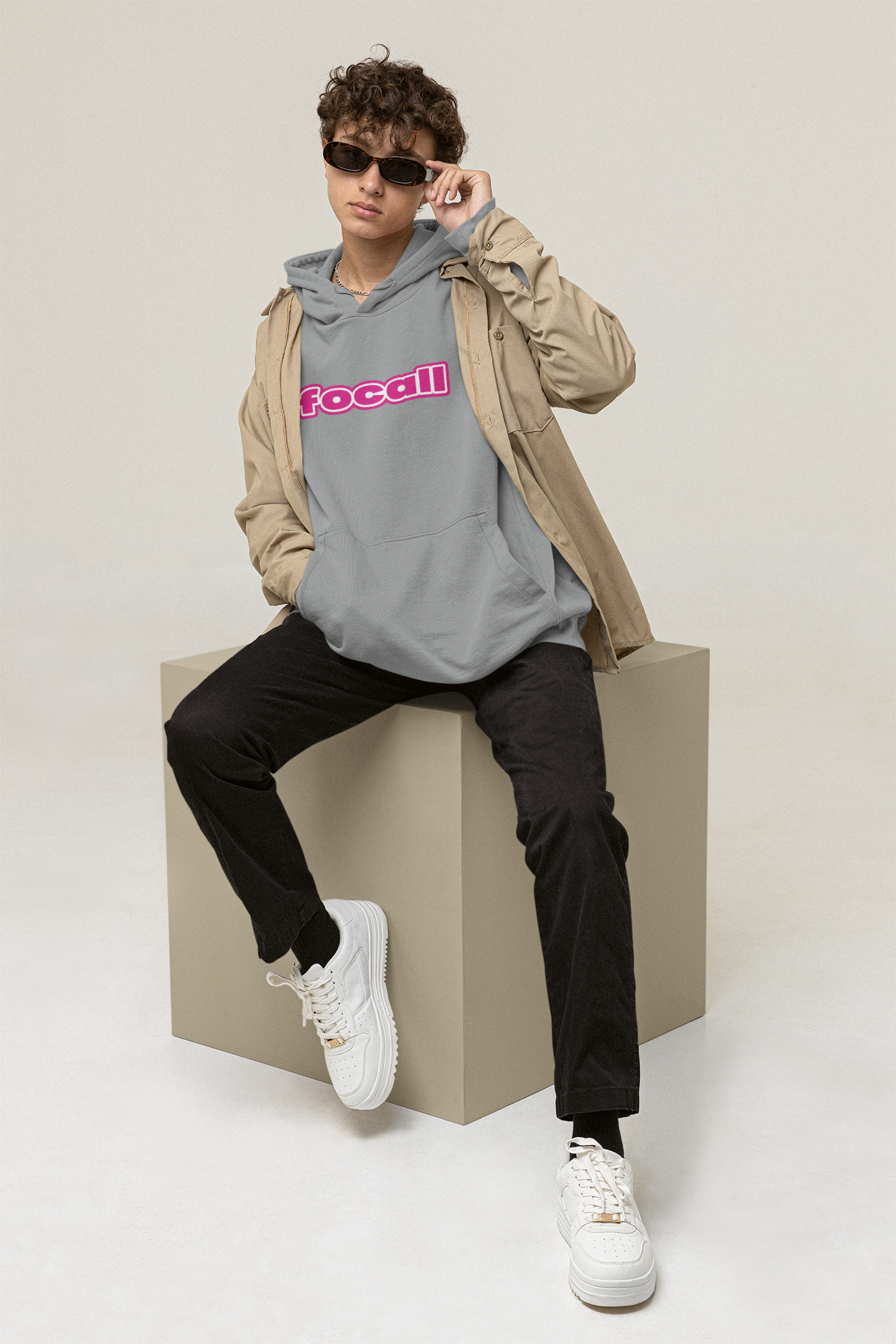 Unisex Classic Pullover Hoodie | Focall Pink White letters