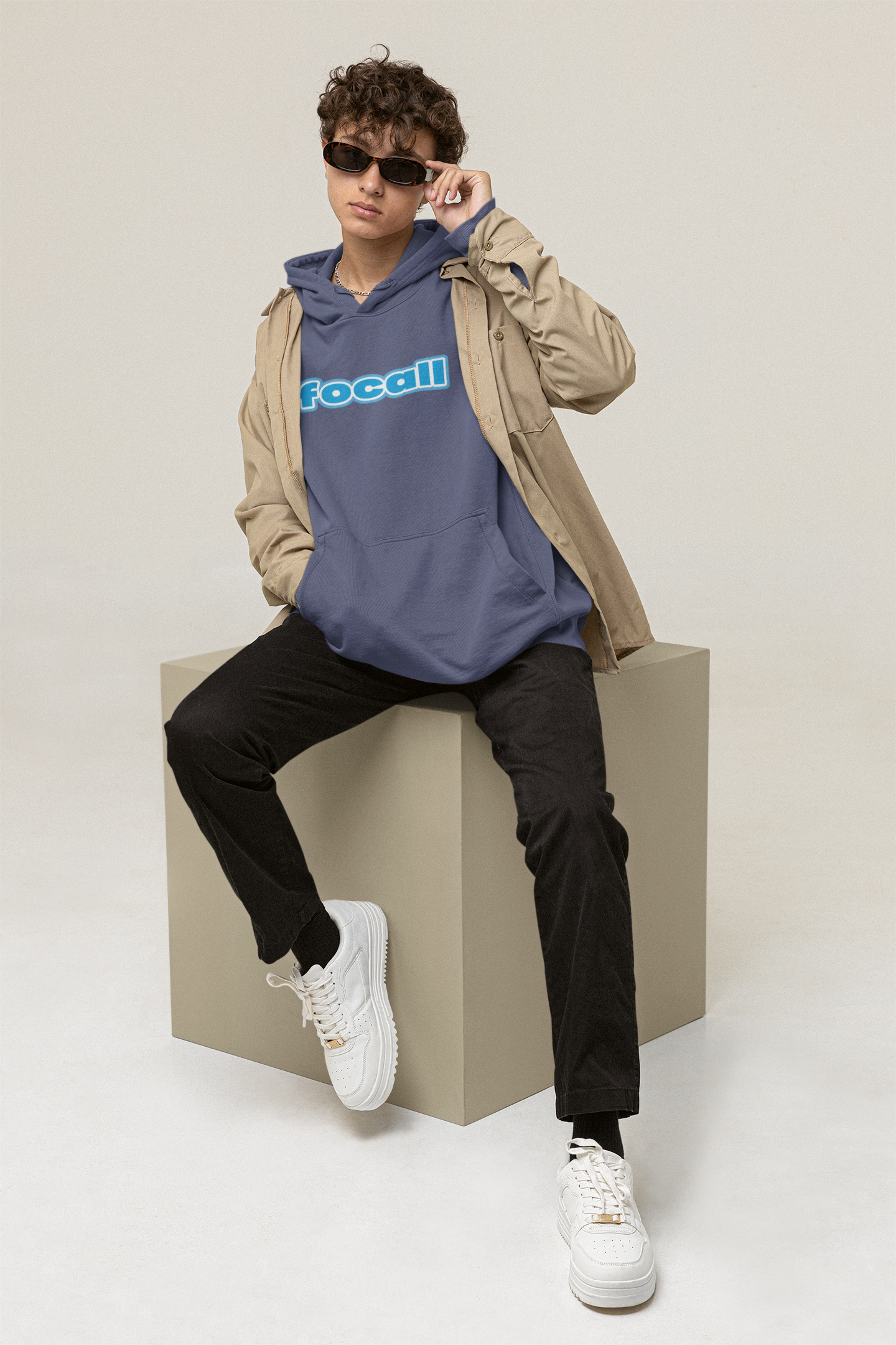 Unisex Classic Pullover Hoodie | Focall Blue White letters