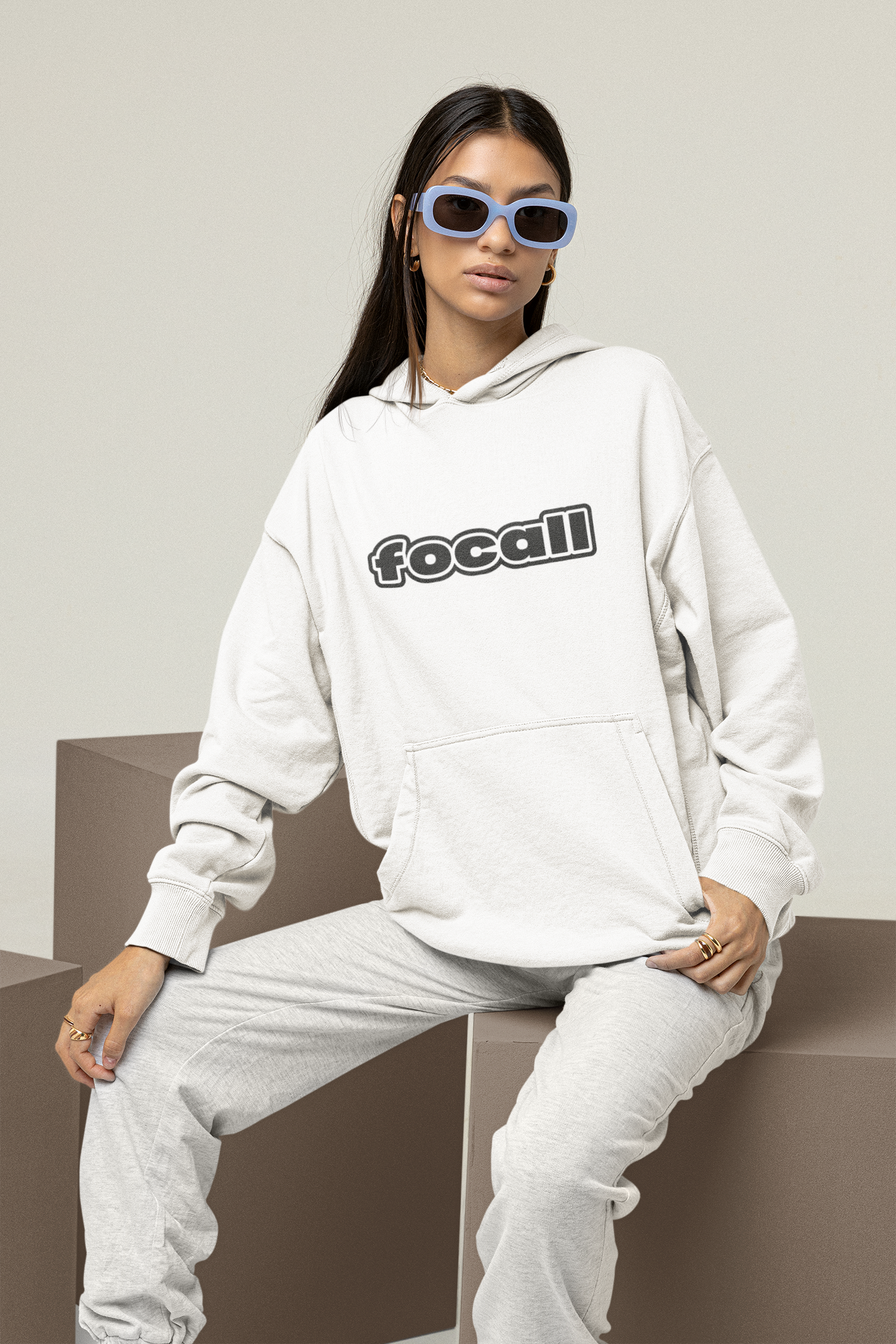 Unisex Classic Pullover Hoodie | Focall Black White letters
