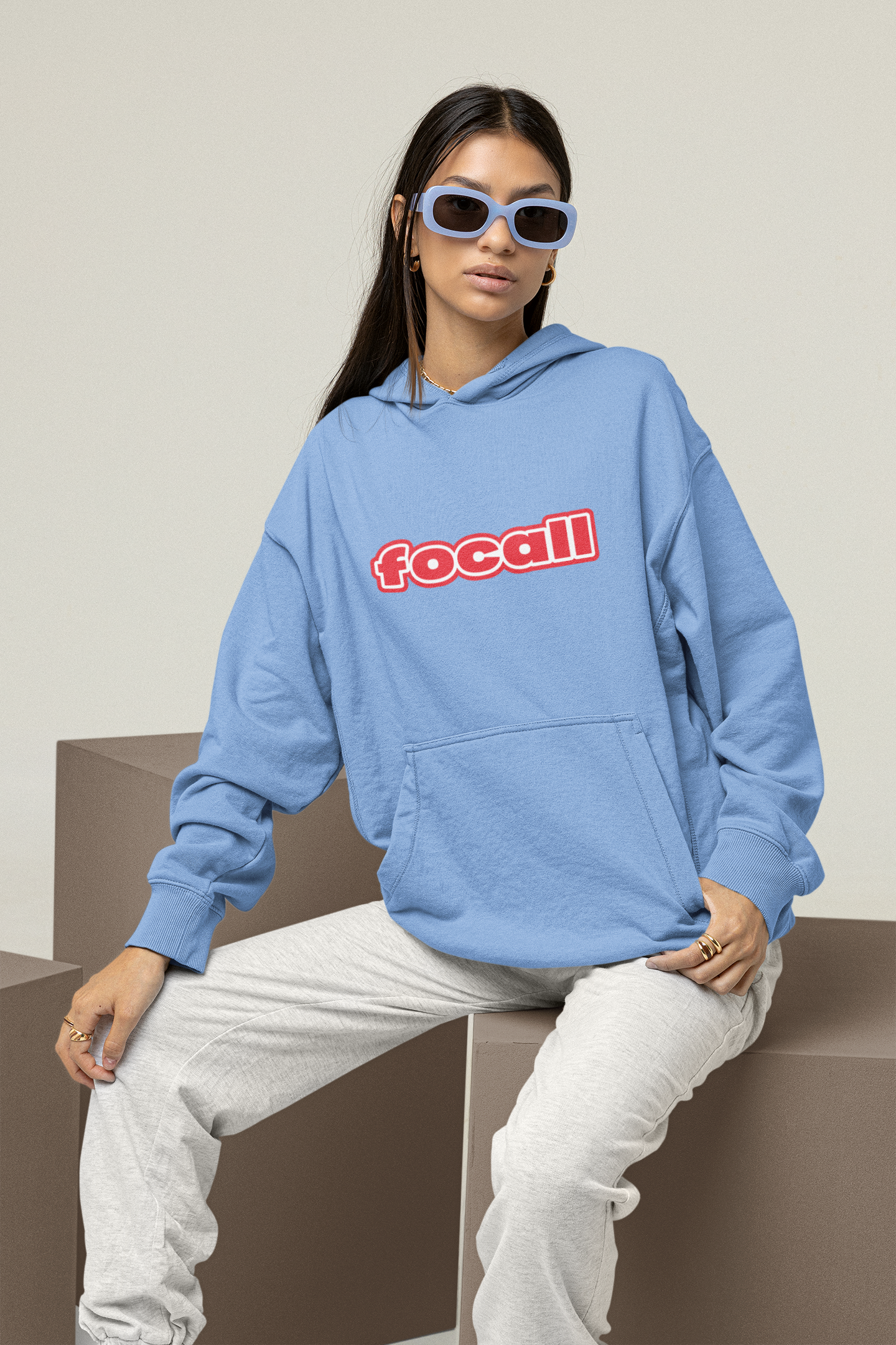 Unisex Classic Pullover Hoodie | Focall Red White letters