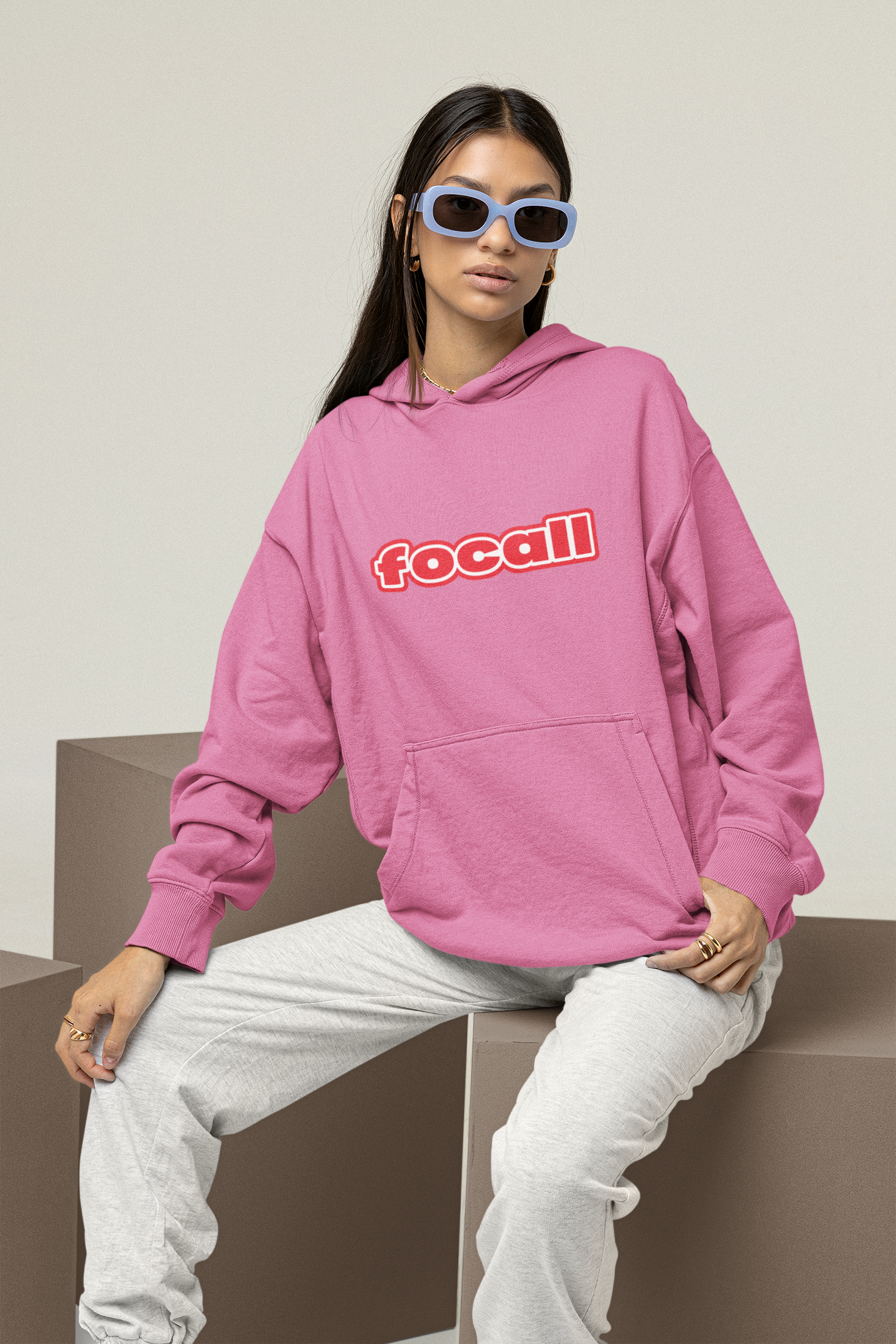Unisex Classic Pullover Hoodie | Focall Red White letters