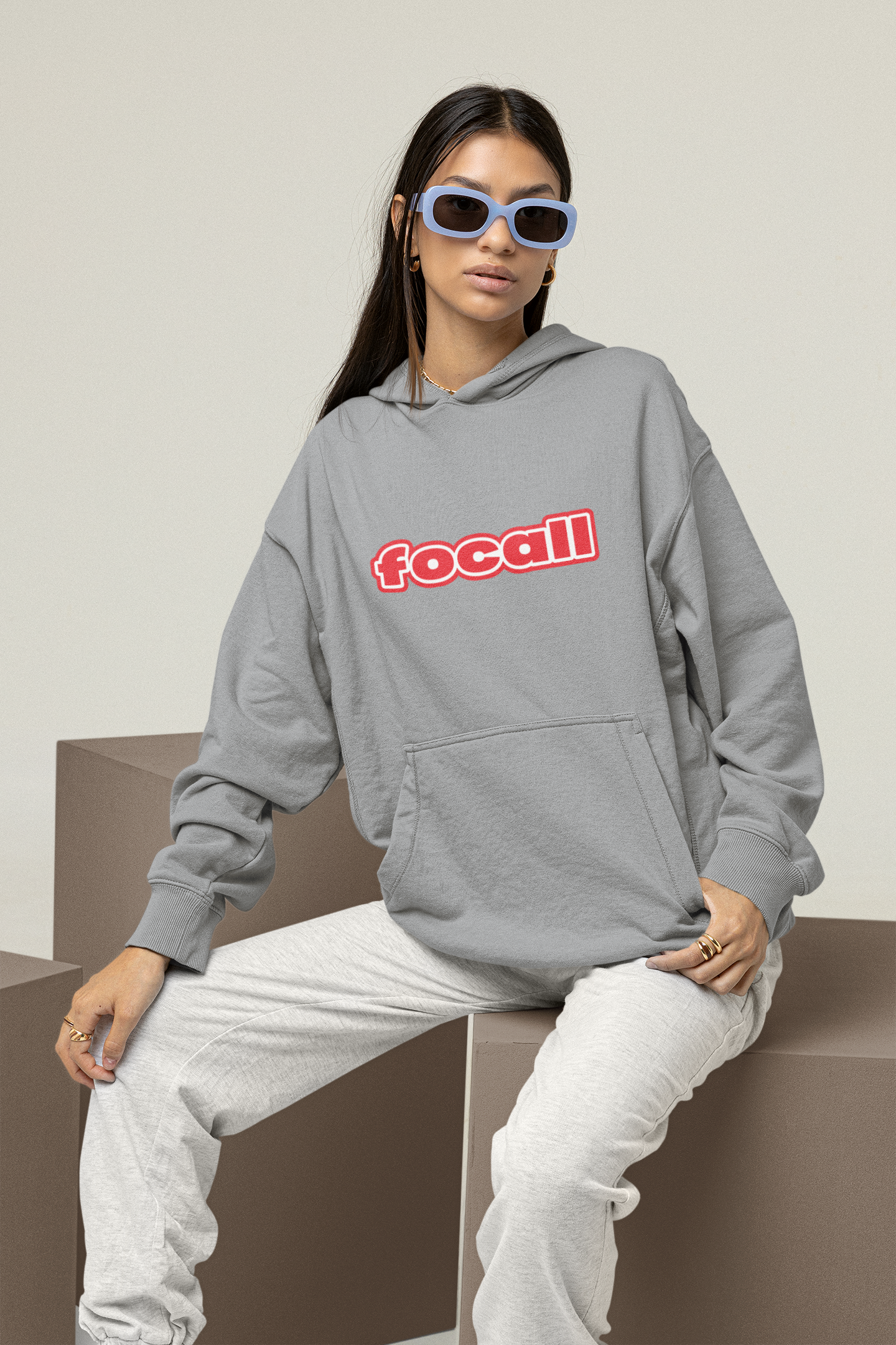Unisex Classic Pullover Hoodie | Focall Red White letters