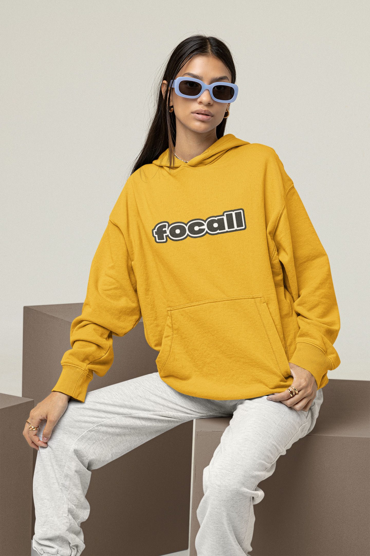 Unisex Classic Pullover Hoodie | Focall Black White letters