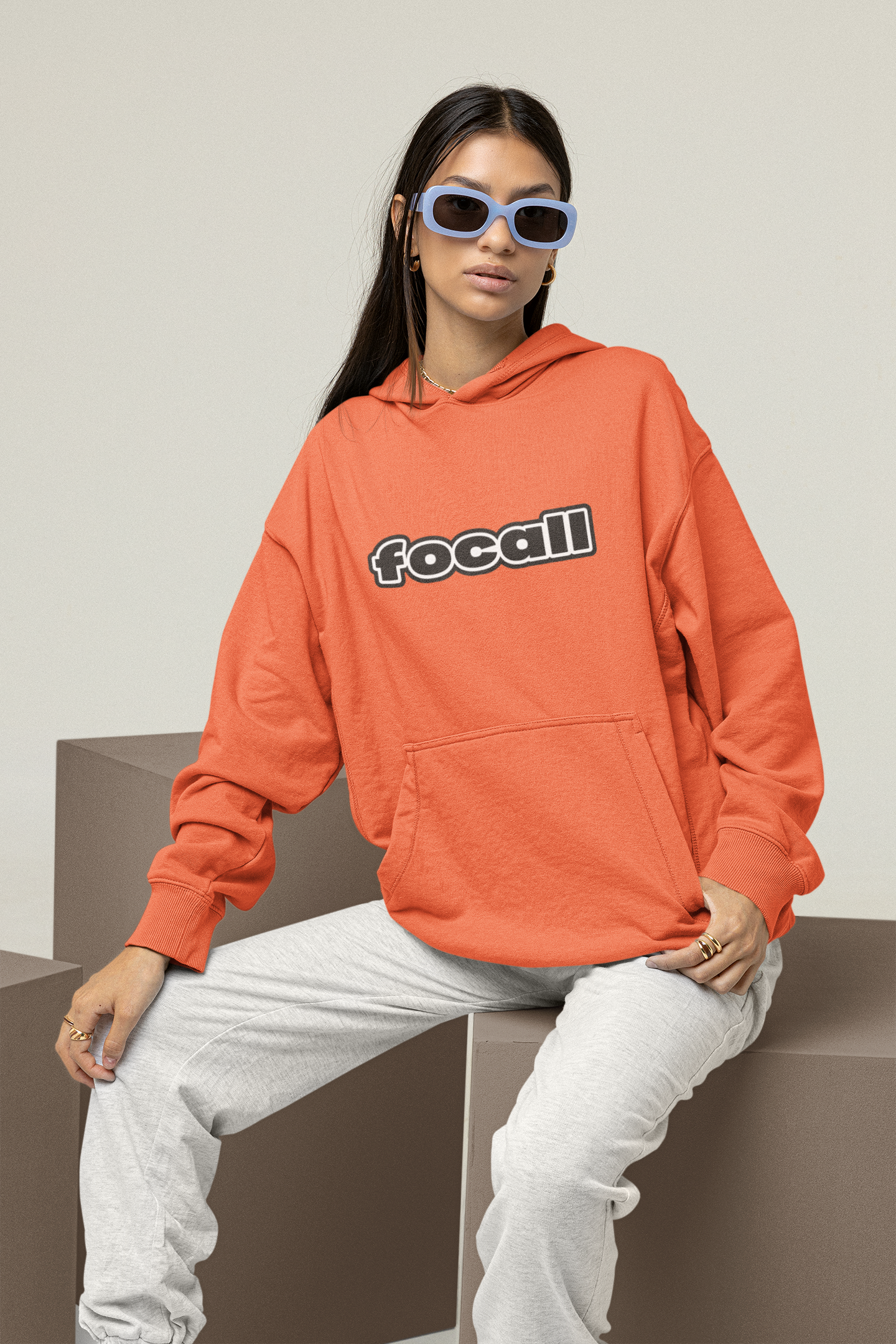 Unisex Classic Pullover Hoodie | Focall Black White letters
