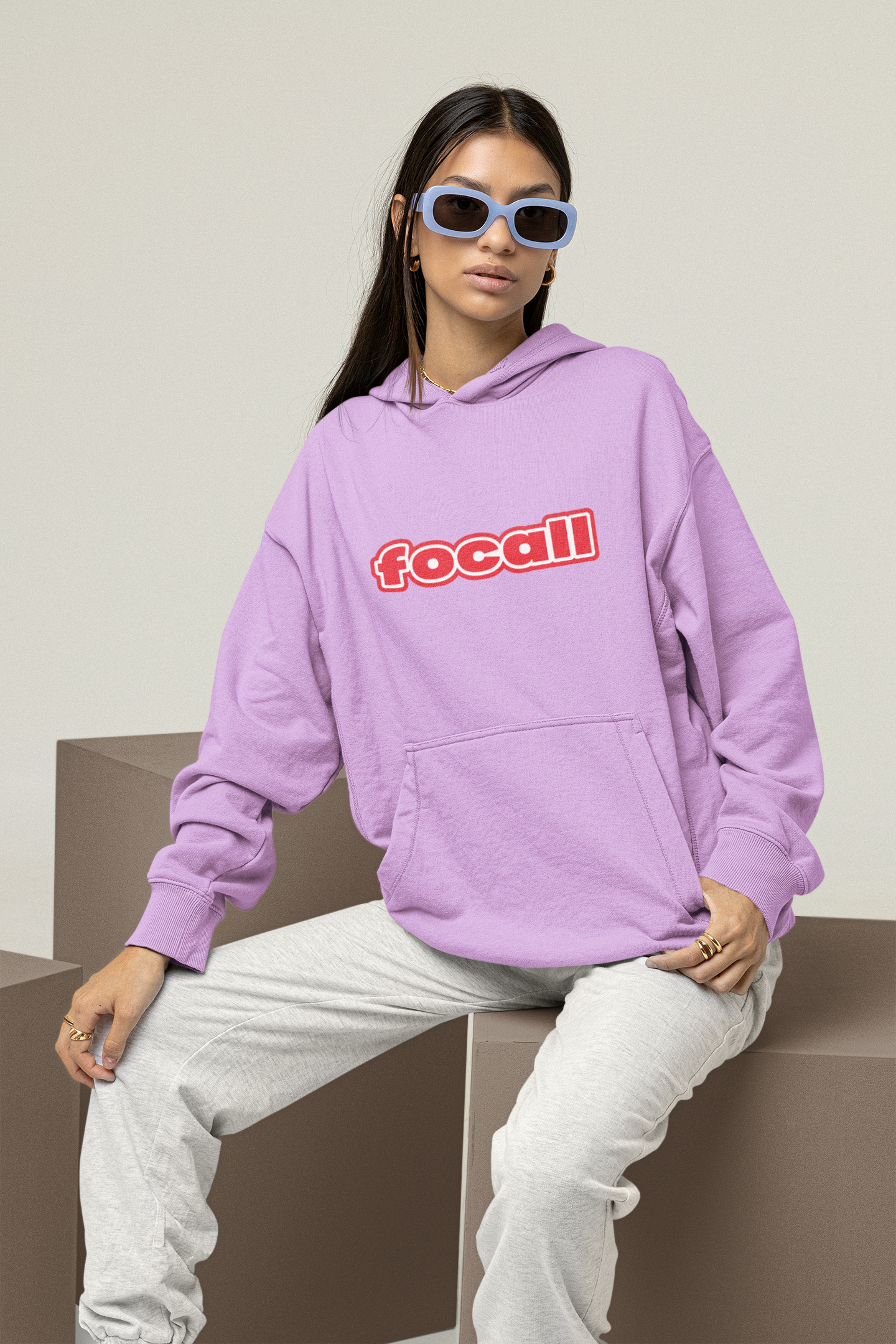 Unisex Classic Pullover Hoodie | Focall Red White letters