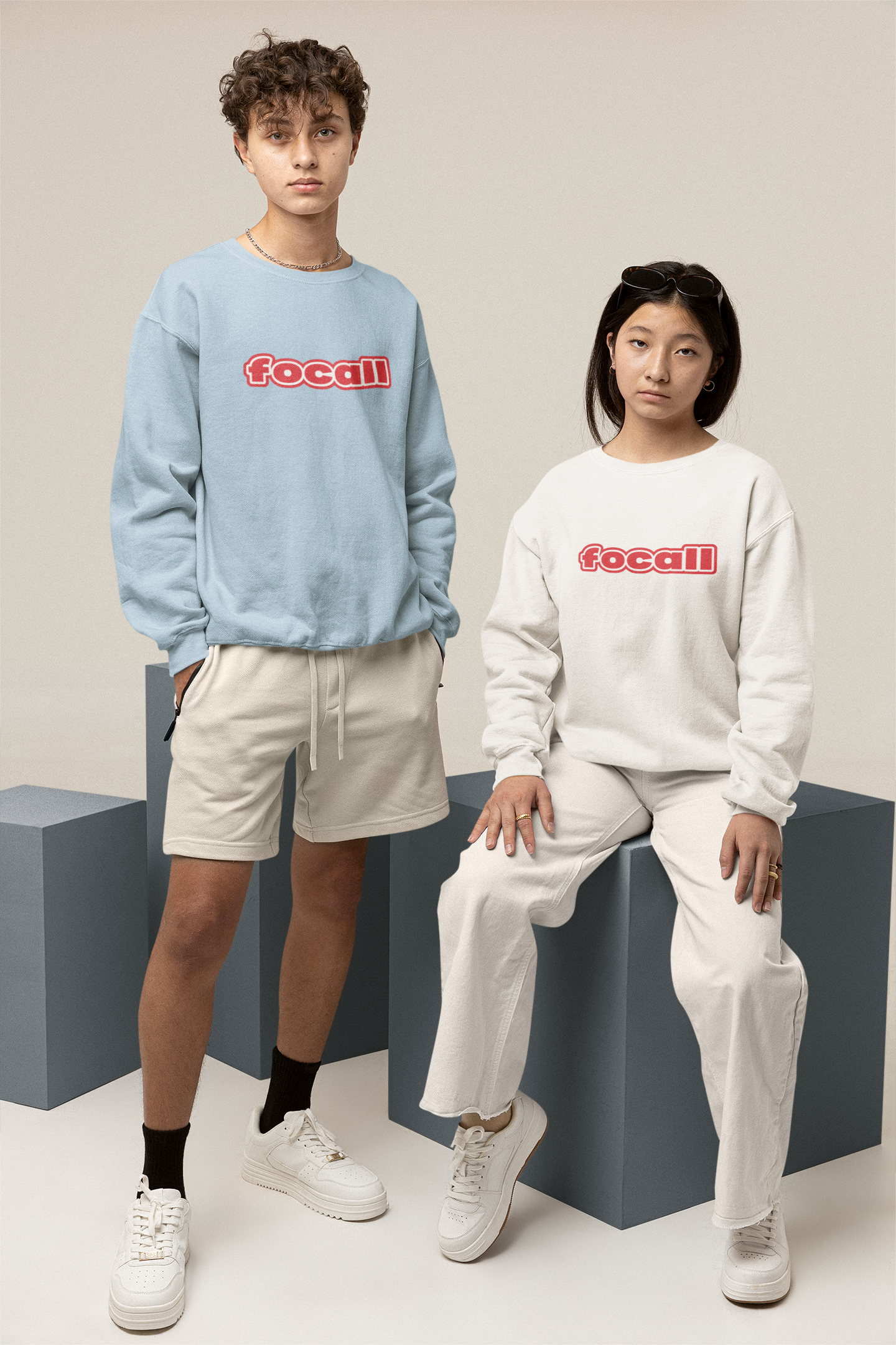 Classic Unisex Crew Neck Sweatshirt | Focall Red White Letters