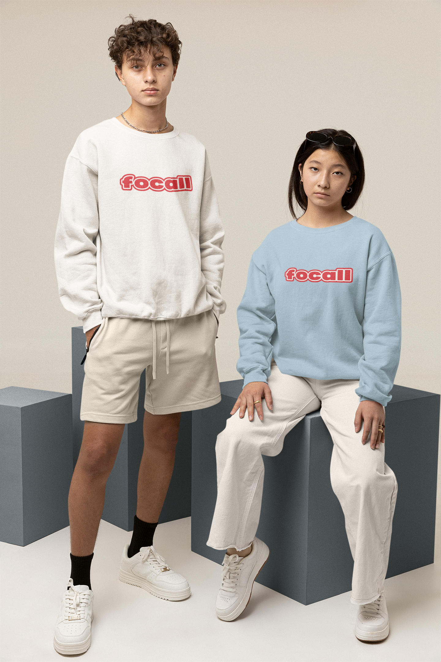Classic Unisex Crew Neck Sweatshirt | Focall Red White Letters