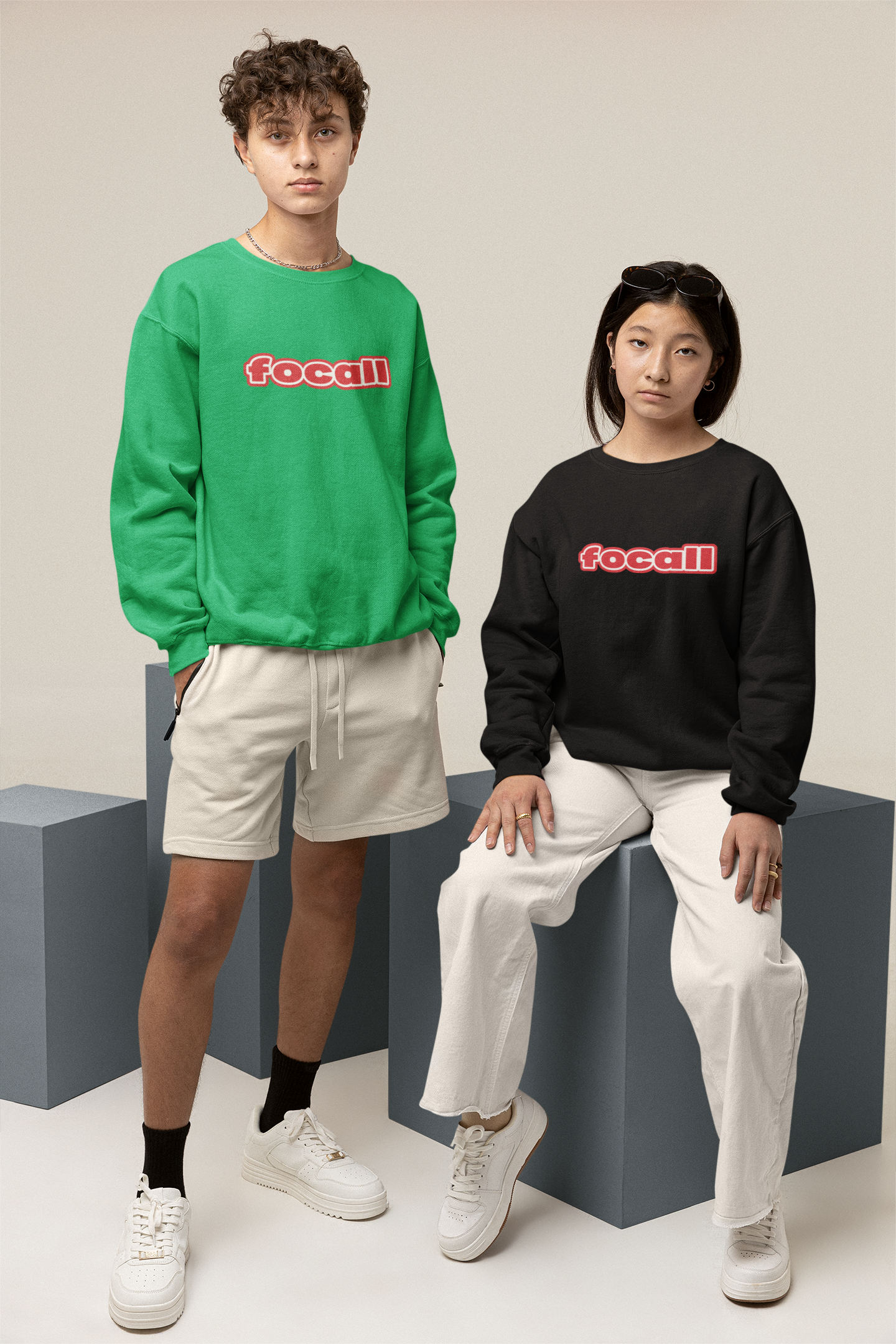 Classic Unisex Crew Neck Sweatshirt | Focall Red White Letters