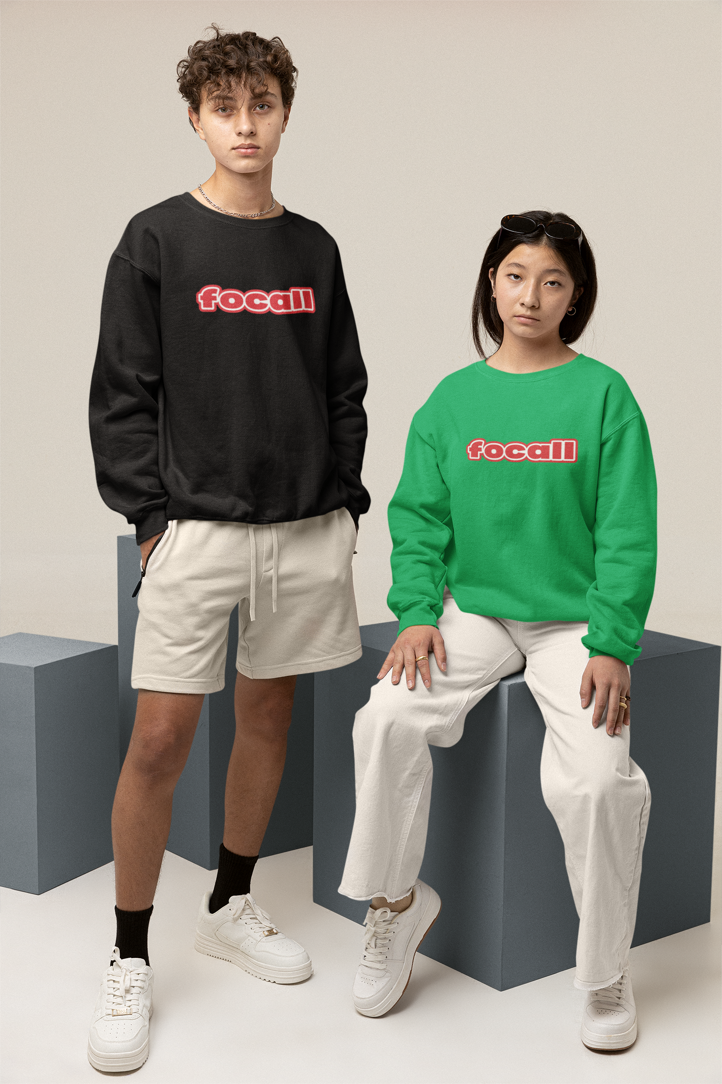 Classic Unisex Crew Neck Sweatshirt | Focall Red White Letters