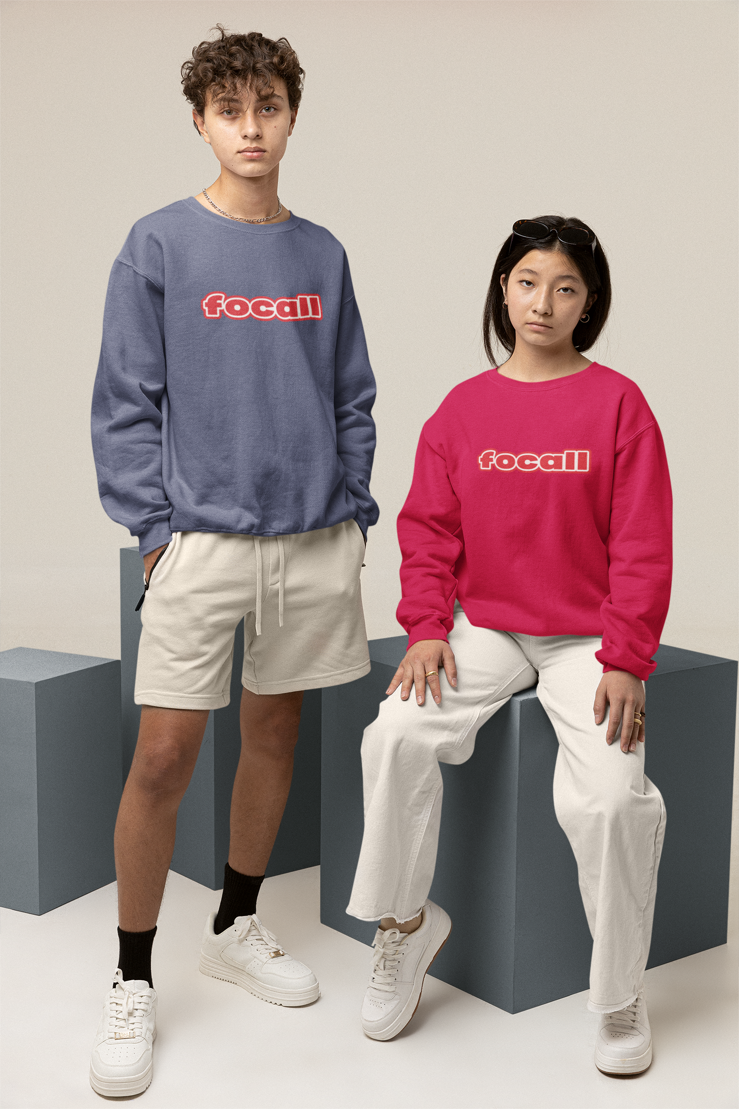 Classic Unisex Crew Neck Sweatshirt | Focall Red White Letters