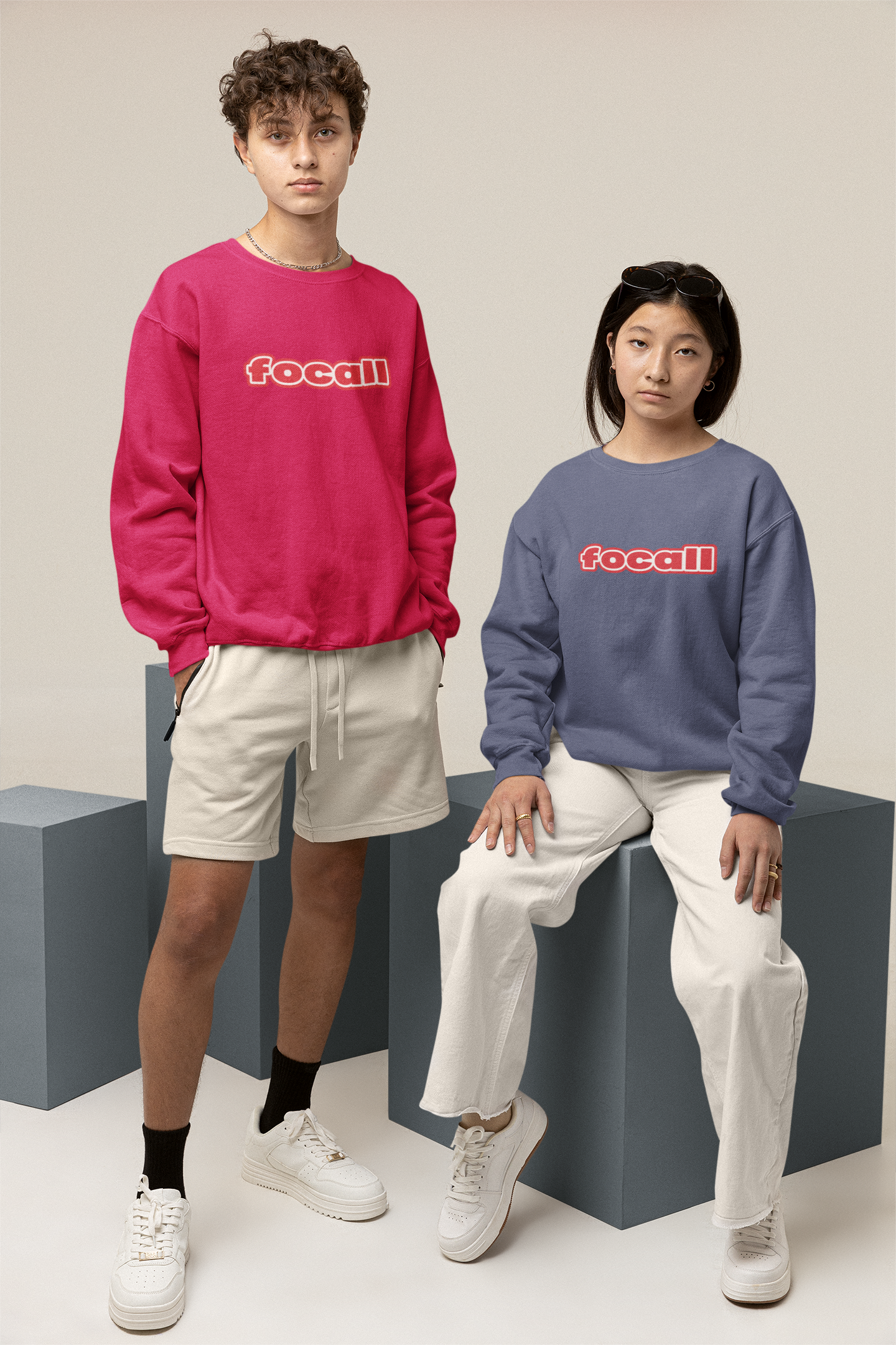 Classic Unisex Crew Neck Sweatshirt | Focall Red White Letters