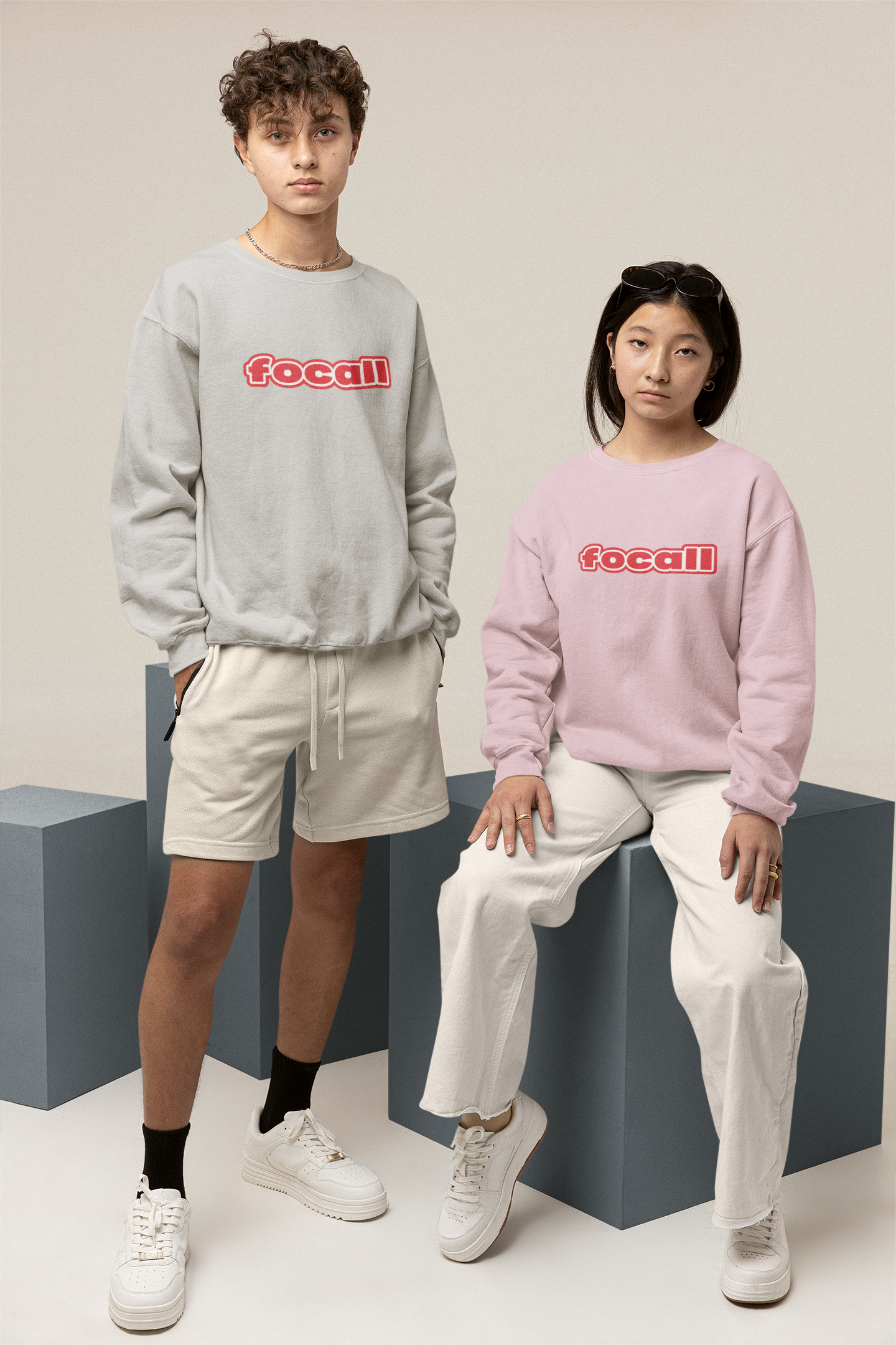 Classic Unisex Crew Neck Sweatshirt | Focall Red White Letters
