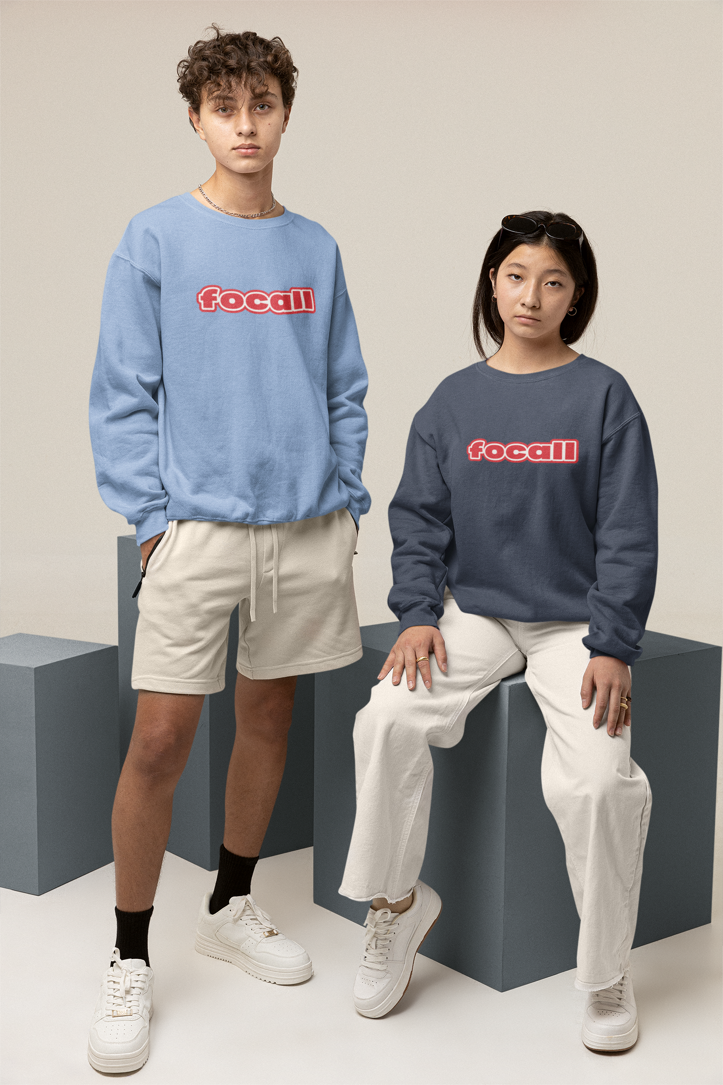 Classic Unisex Crew Neck Sweatshirt | Focall Red White Letters