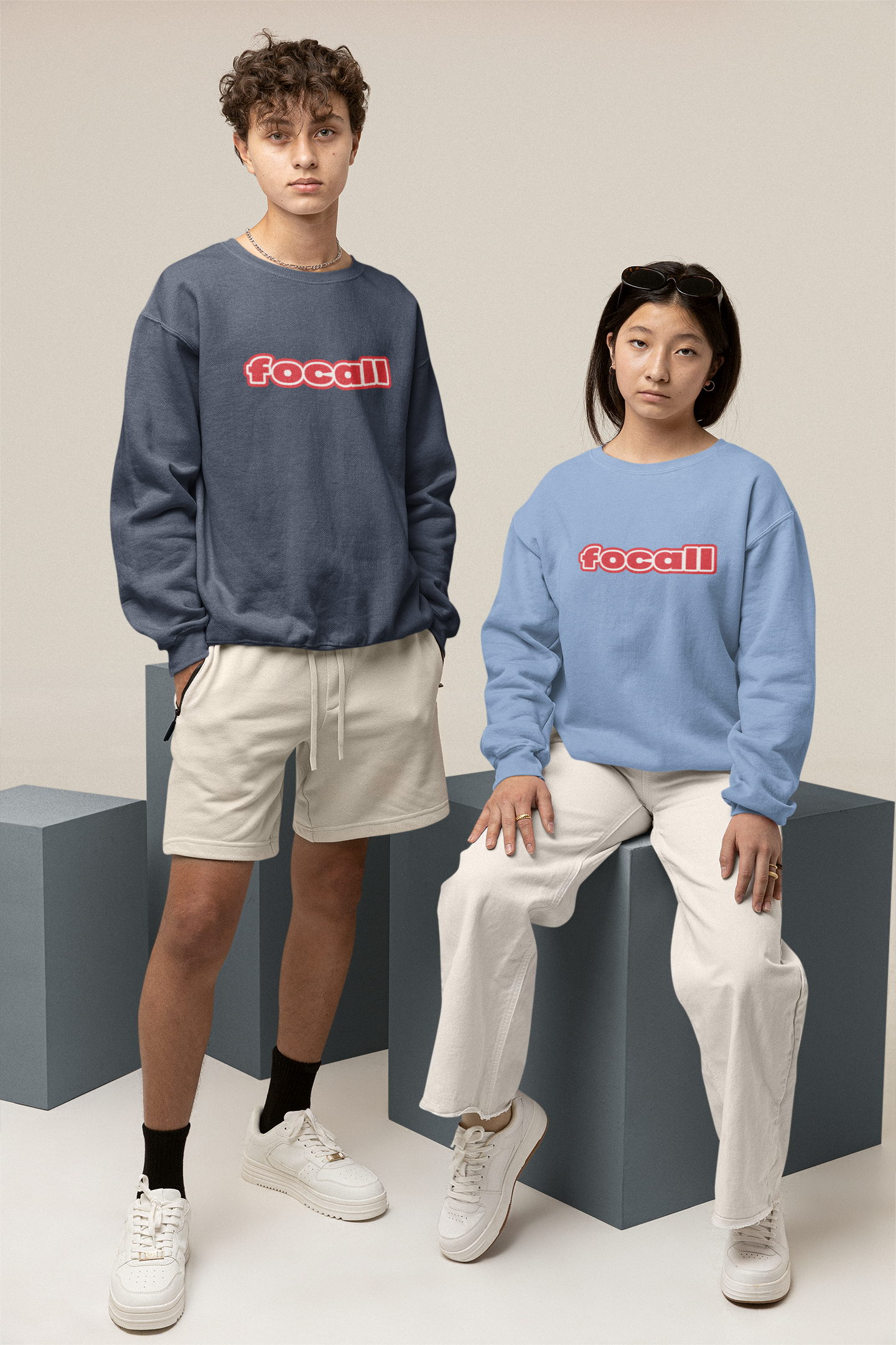 Classic Unisex Crew Neck Sweatshirt | Focall Red White Letters