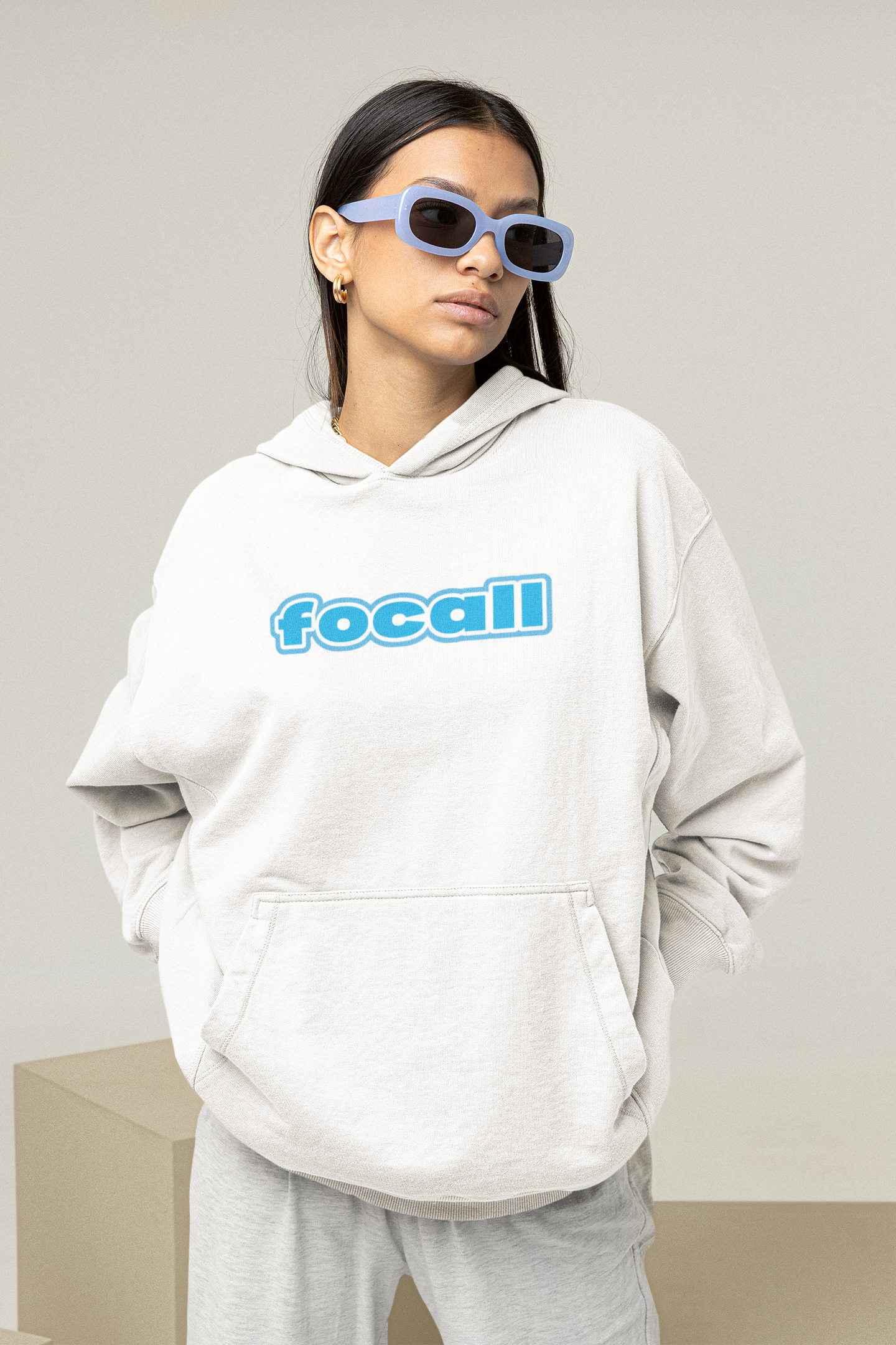 Unisex Classic Pullover Hoodie | Focall Blue White letters