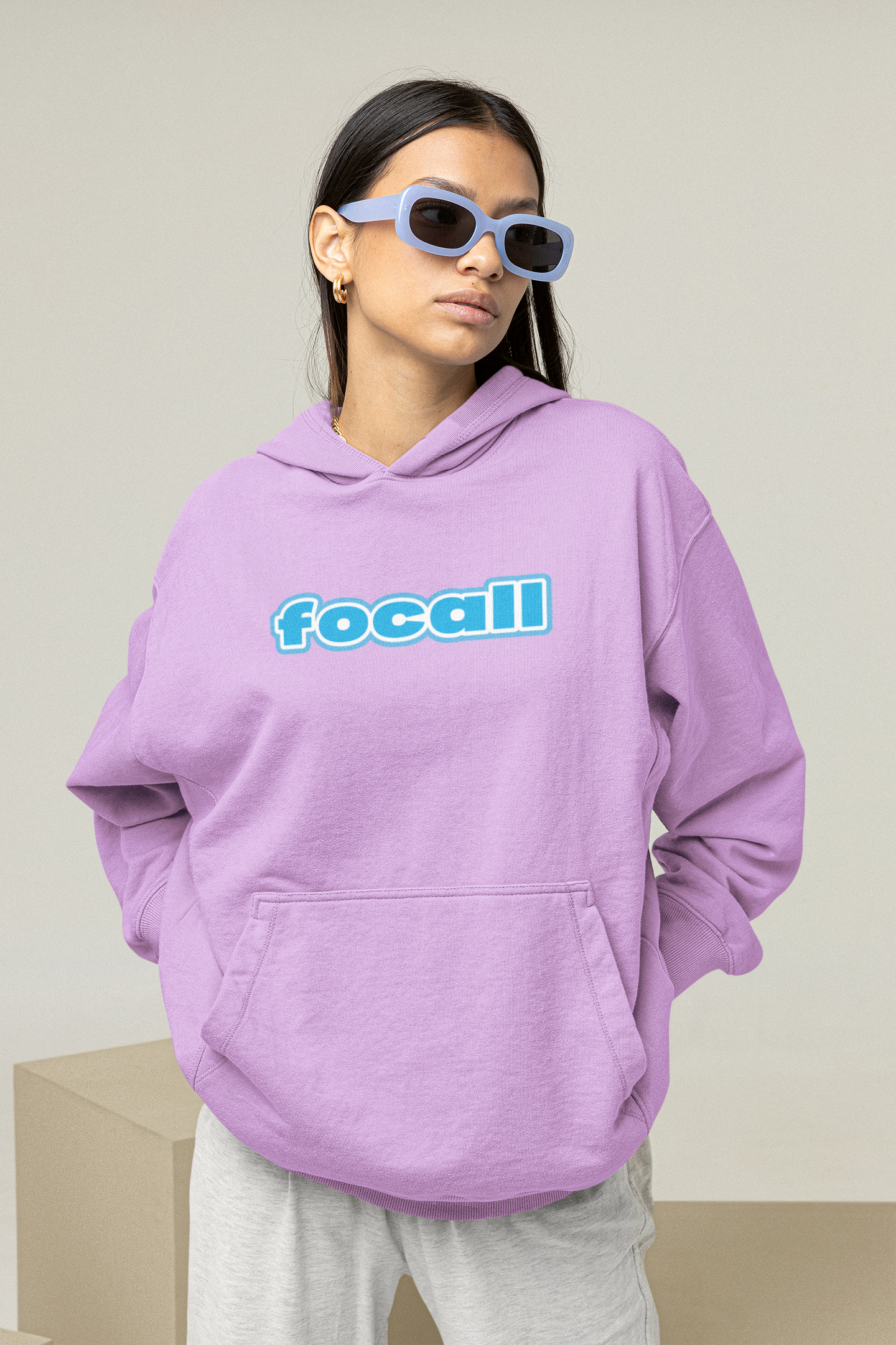Unisex Classic Pullover Hoodie | Focall Blue White letters