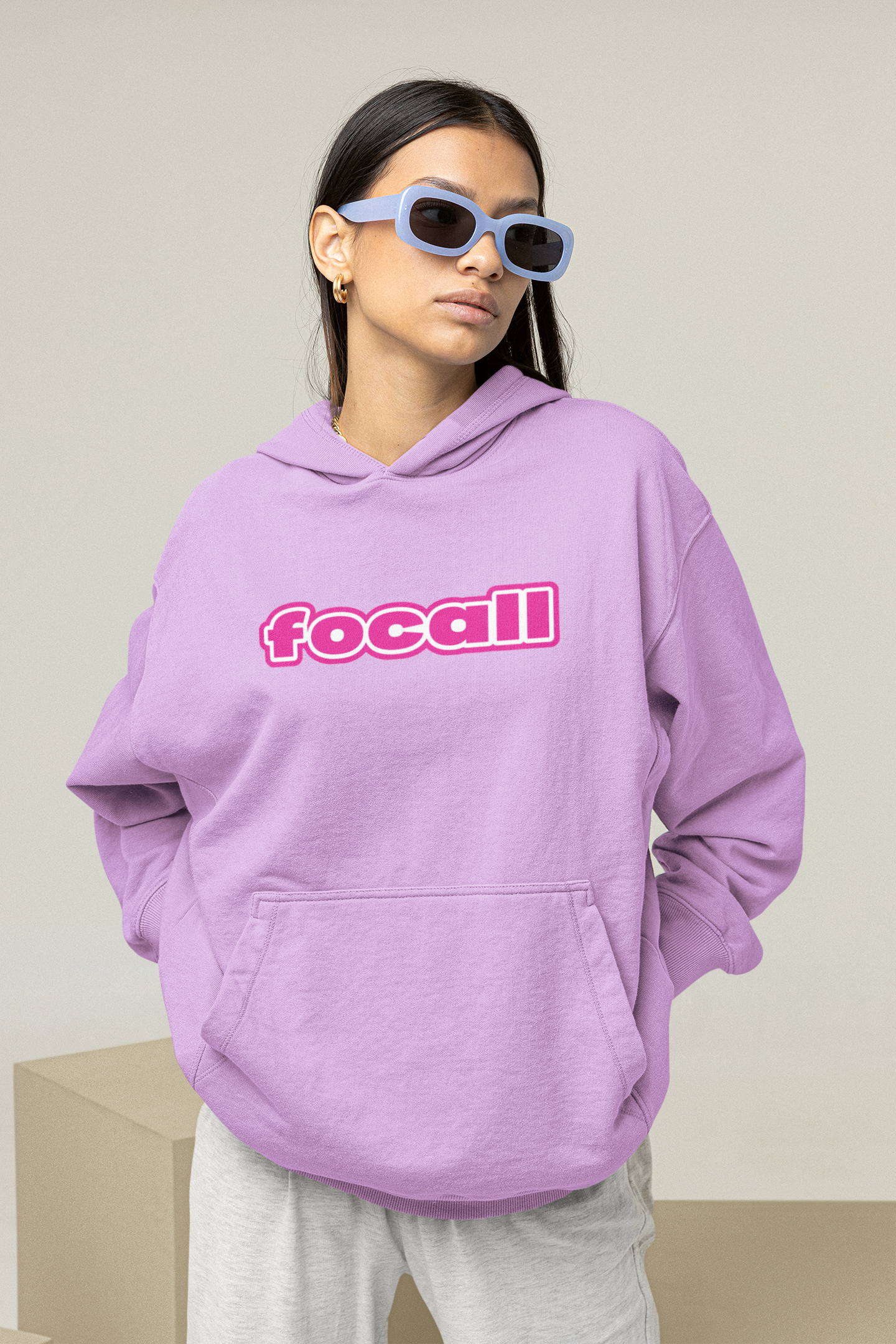 Unisex Classic Pullover Hoodie | Focall Pink White letters