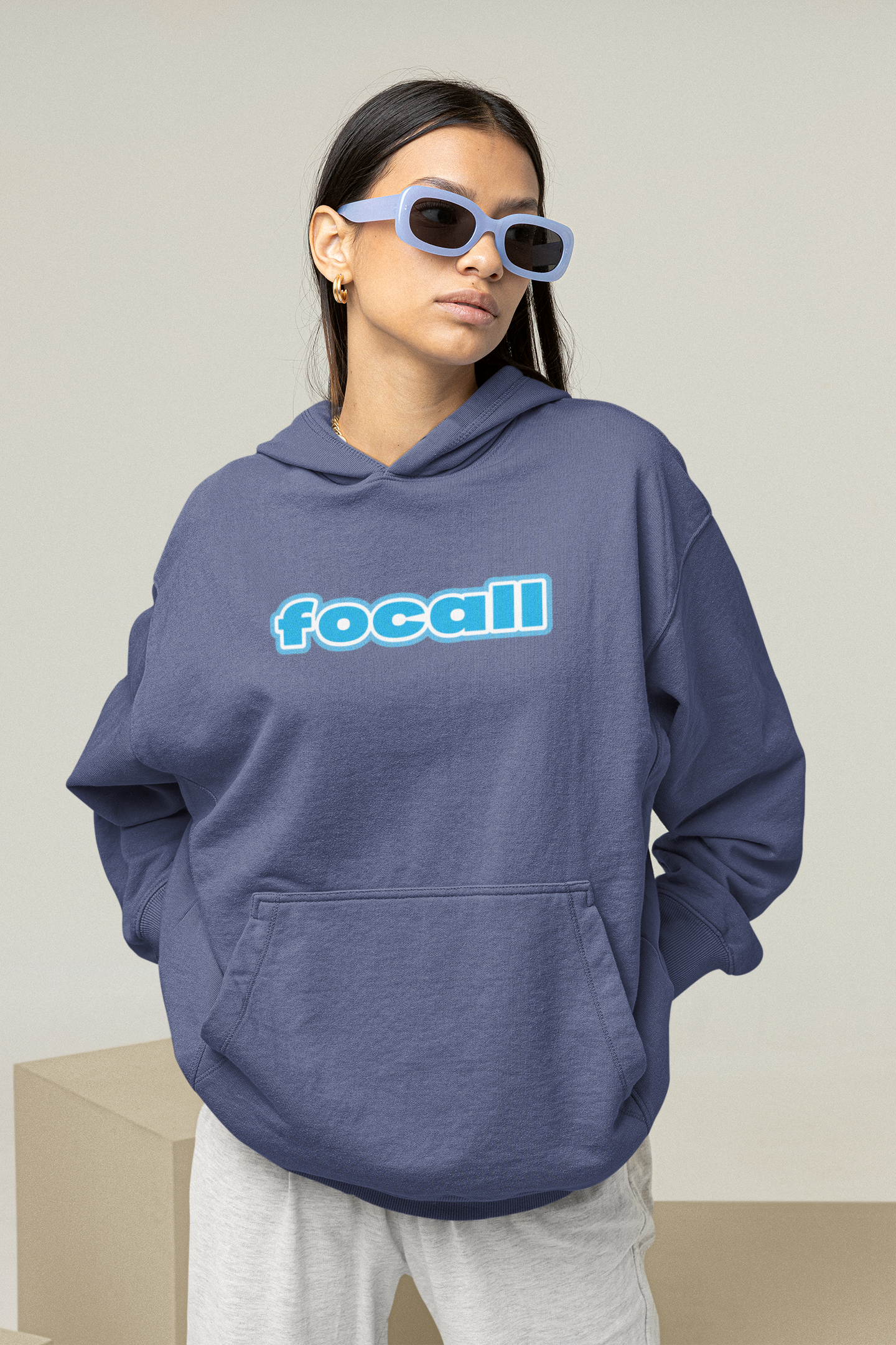 Unisex Classic Pullover Hoodie | Focall Blue White letters