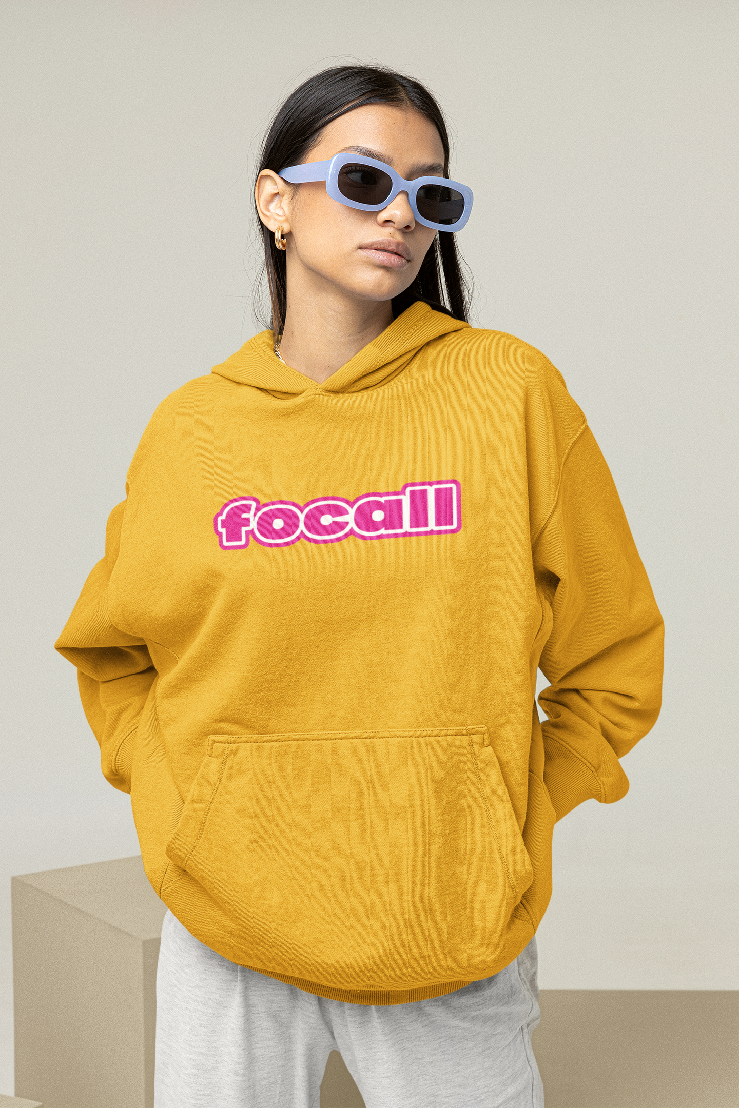 Unisex Classic Pullover Hoodie | Focall Pink White letters