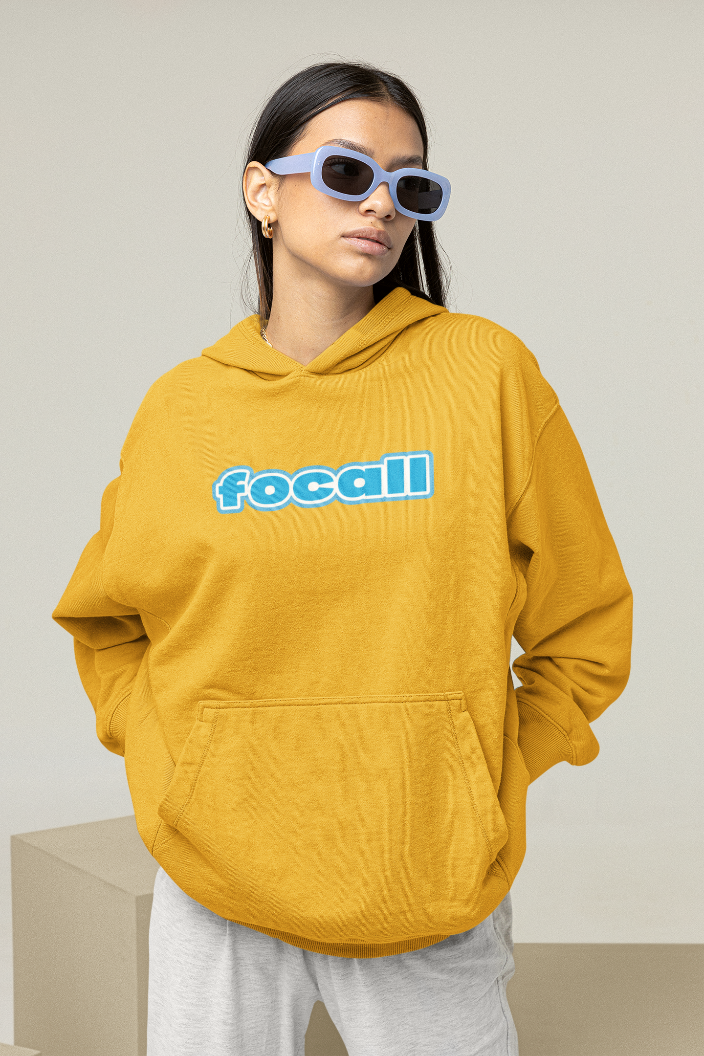 Unisex Classic Pullover Hoodie | Focall Blue White letters