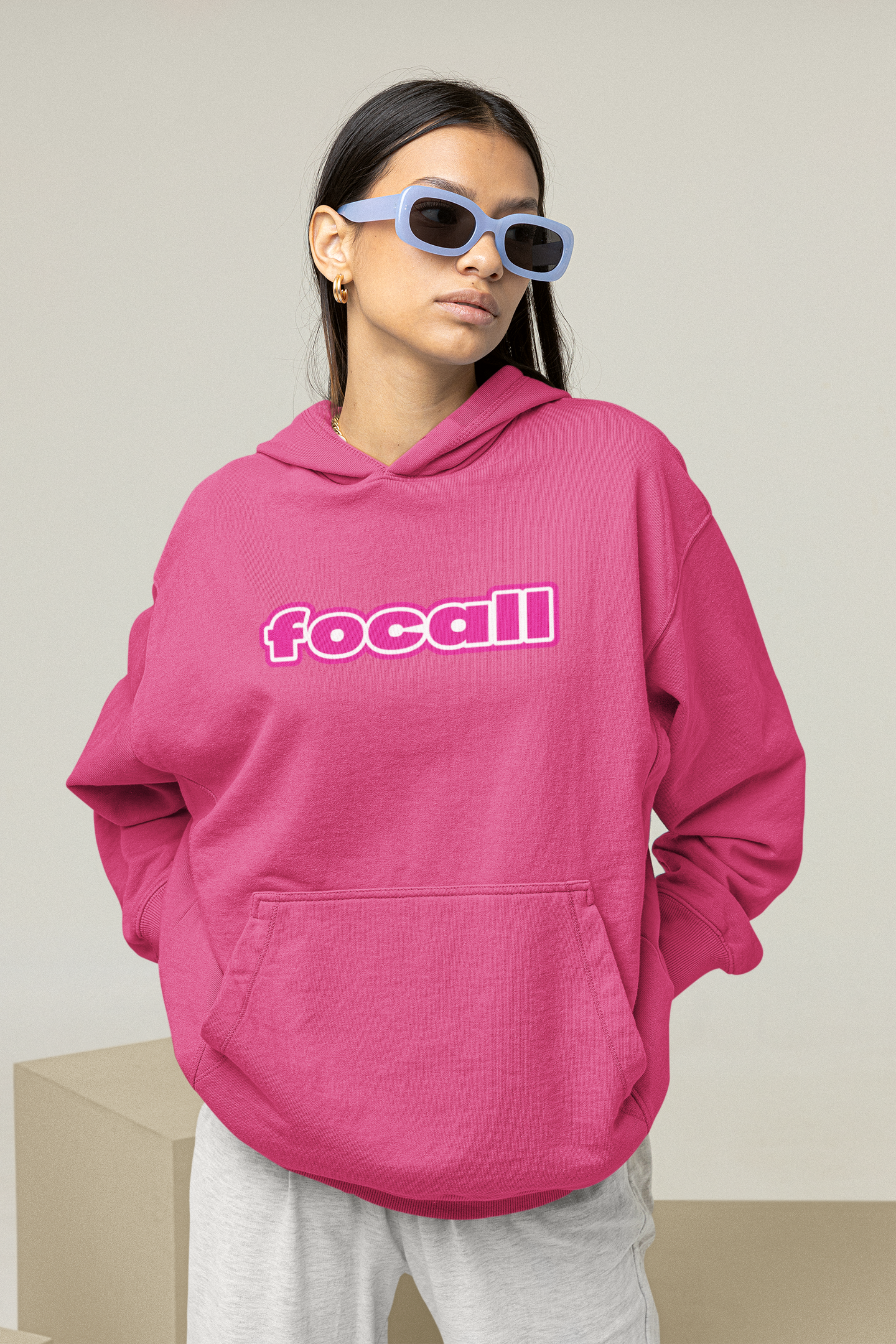 Unisex Classic Pullover Hoodie | Focall Pink White letters