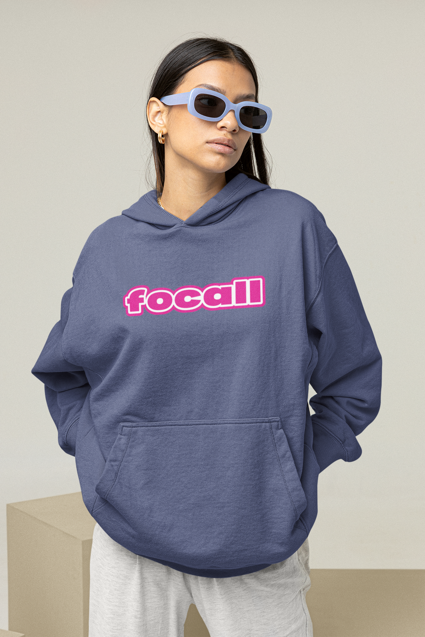 Unisex Classic Pullover Hoodie | Focall Pink White letters