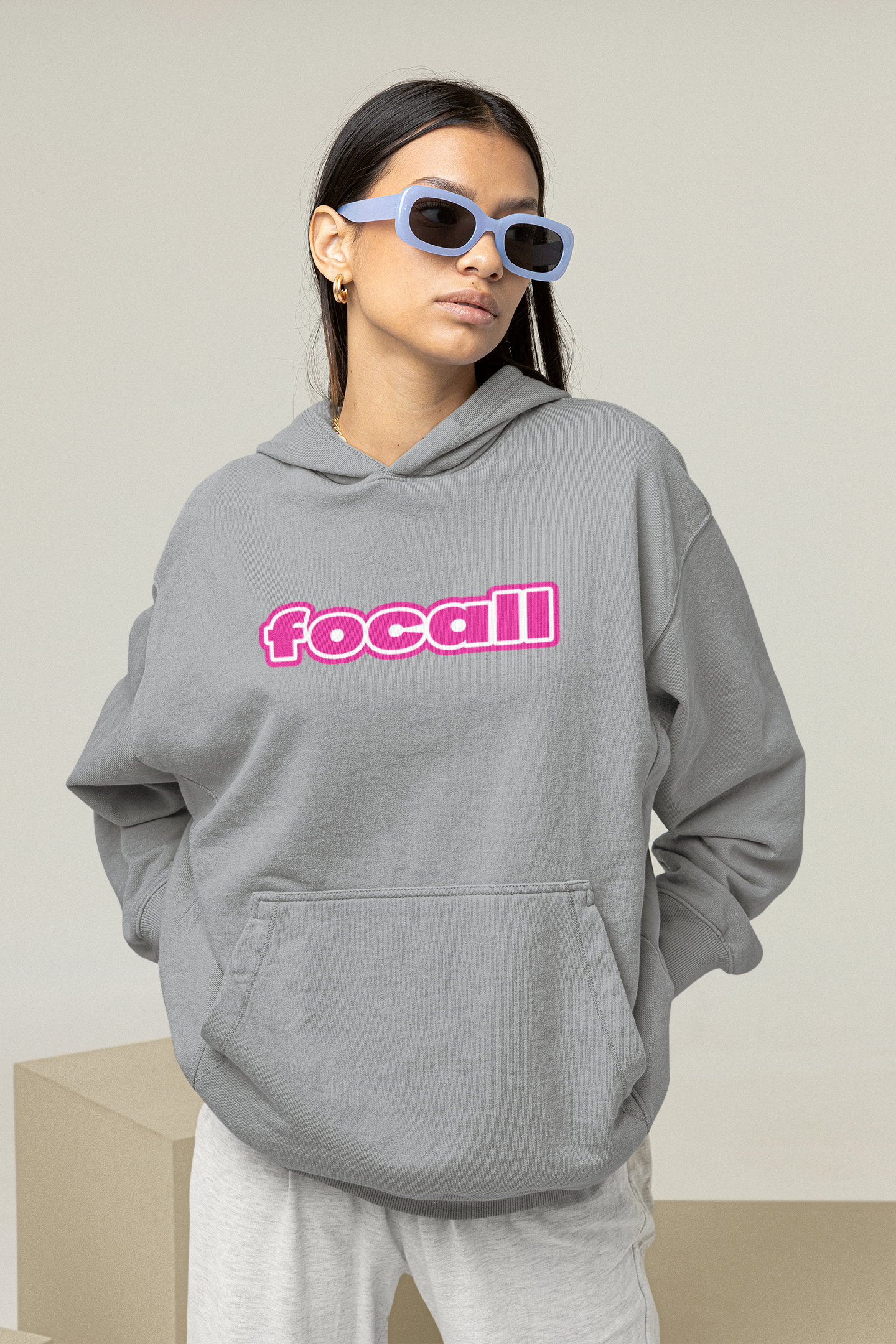 Unisex Classic Pullover Hoodie | Focall Pink White letters