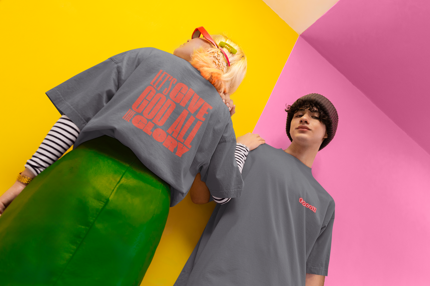 Classic Unisex Crew Neck T-Shirt | Back | Let's Give the Glory - Red Lettering