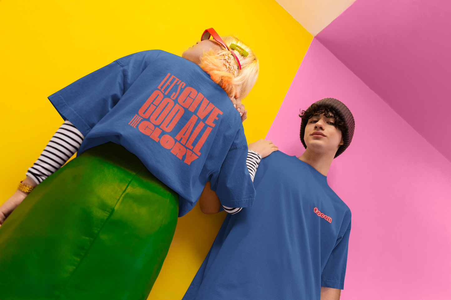 Classic Unisex Crew Neck T-Shirt | Back | Let's Give the Glory - Red Lettering