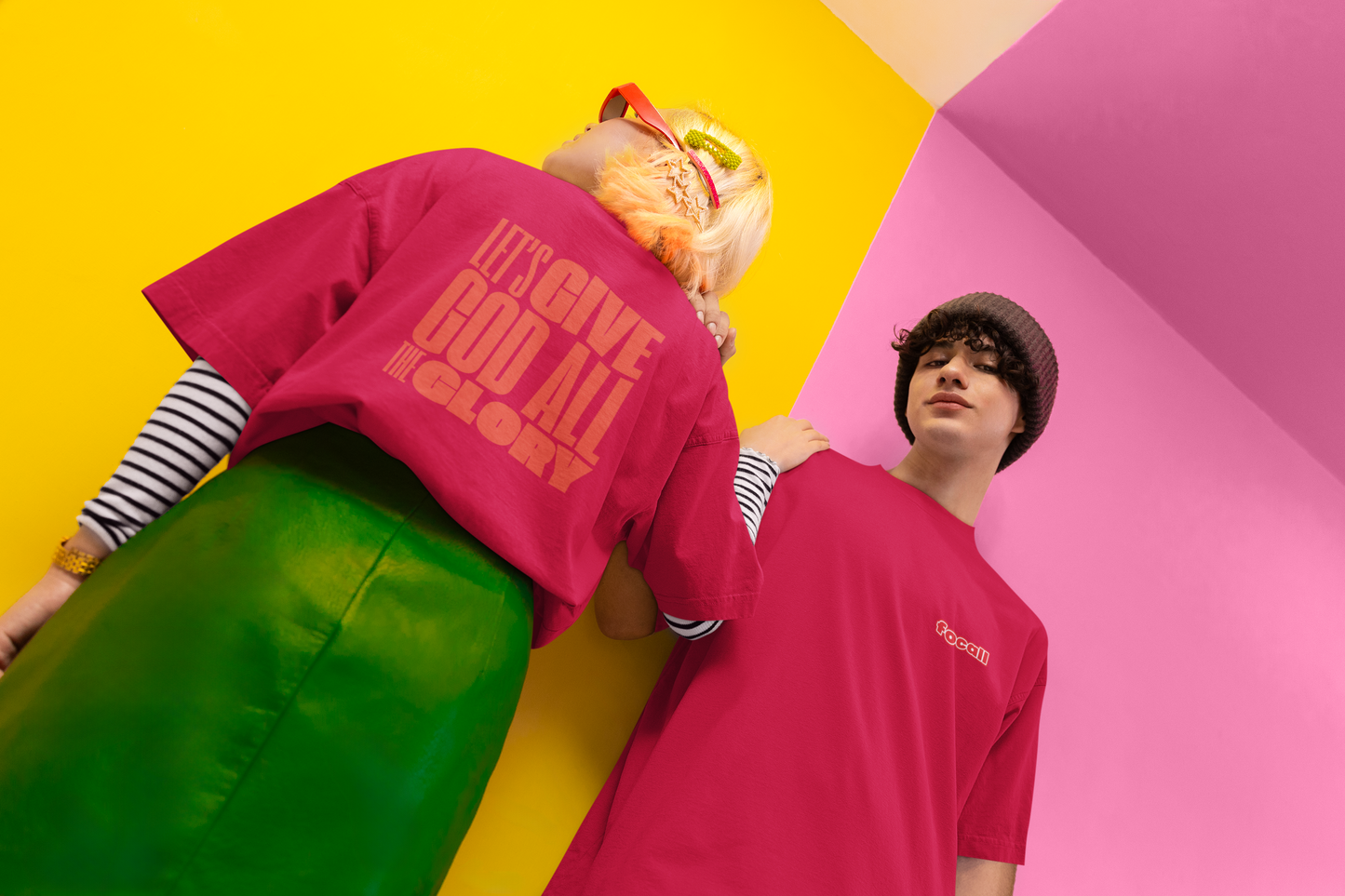 Classic Unisex Crew Neck T-Shirt | Back | Let's Give the Glory - Red Lettering