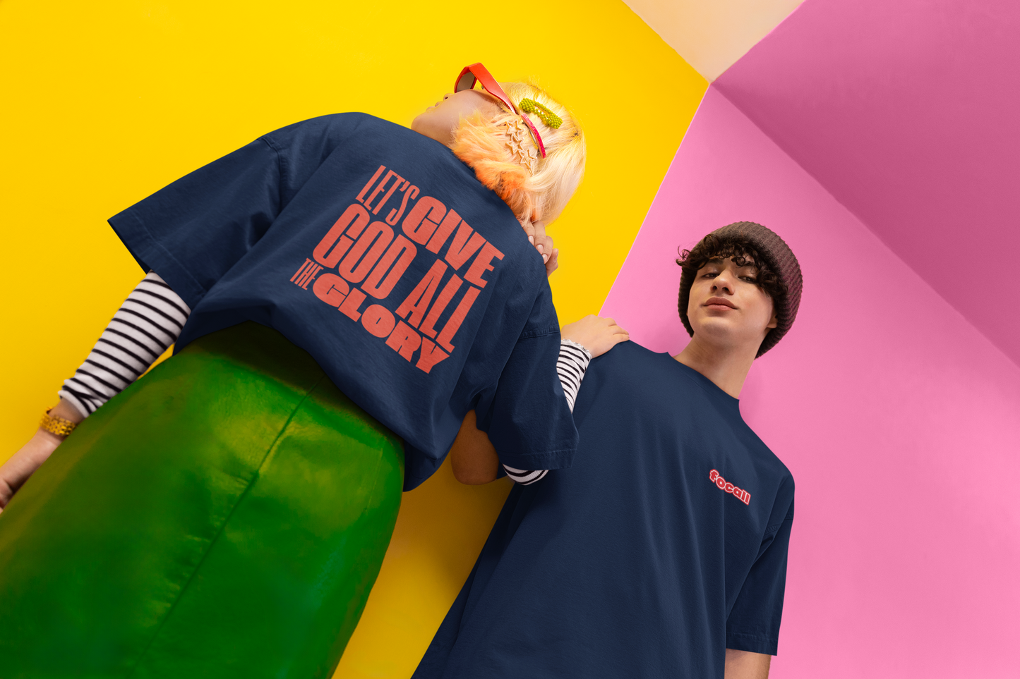 Classic Unisex Crew Neck T-Shirt | Back | Let's Give the Glory - Red Lettering