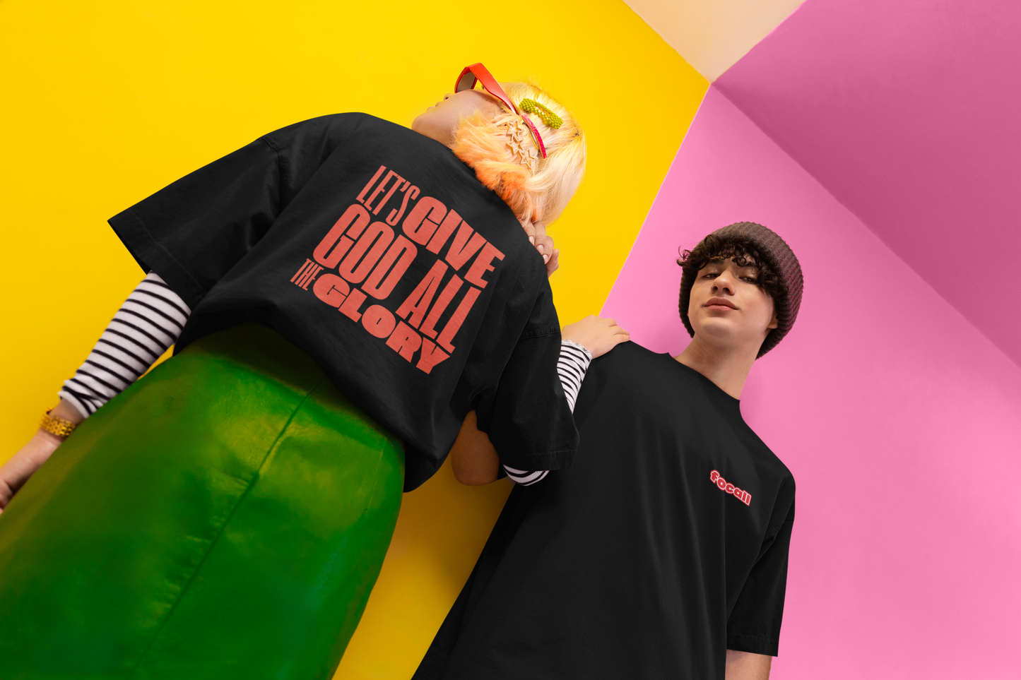 Classic Unisex Crew Neck T-Shirt | Back | Let's Give the Glory - Red Lettering