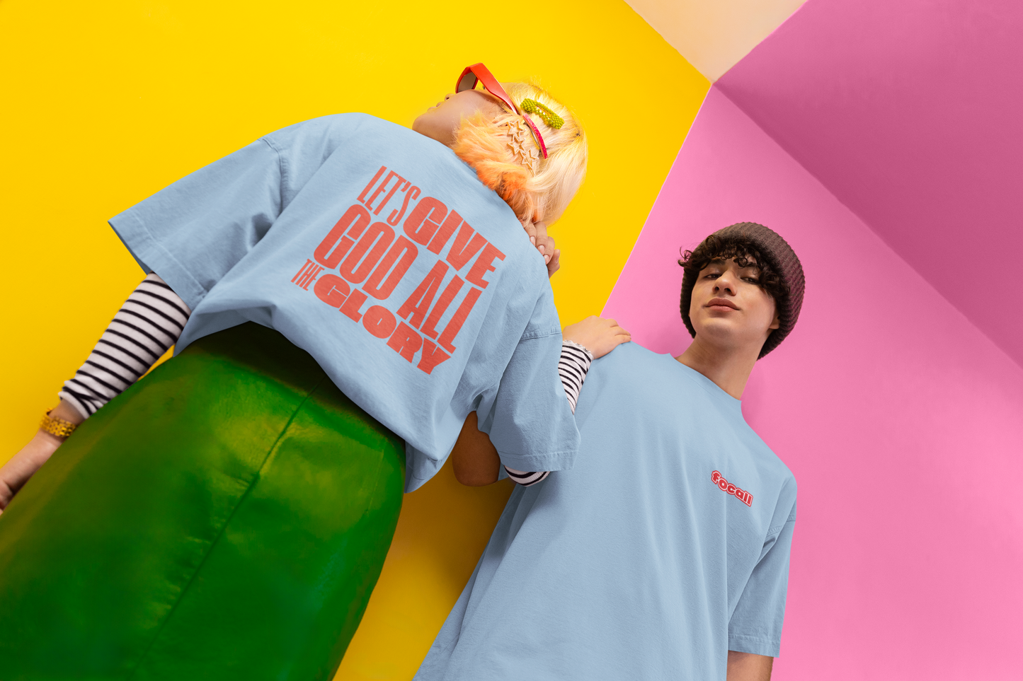 Classic Unisex Crew Neck T-Shirt | Back | Let's Give the Glory - Red Lettering