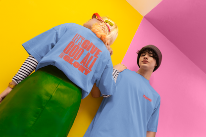 Classic Unisex Crew Neck T-Shirt | Back | Let's Give the Glory - Red Lettering