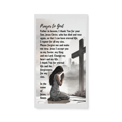 Set of English prayer cards; to share | Double-sided | Woman Praying / Sinner's Prayer | John 3:16